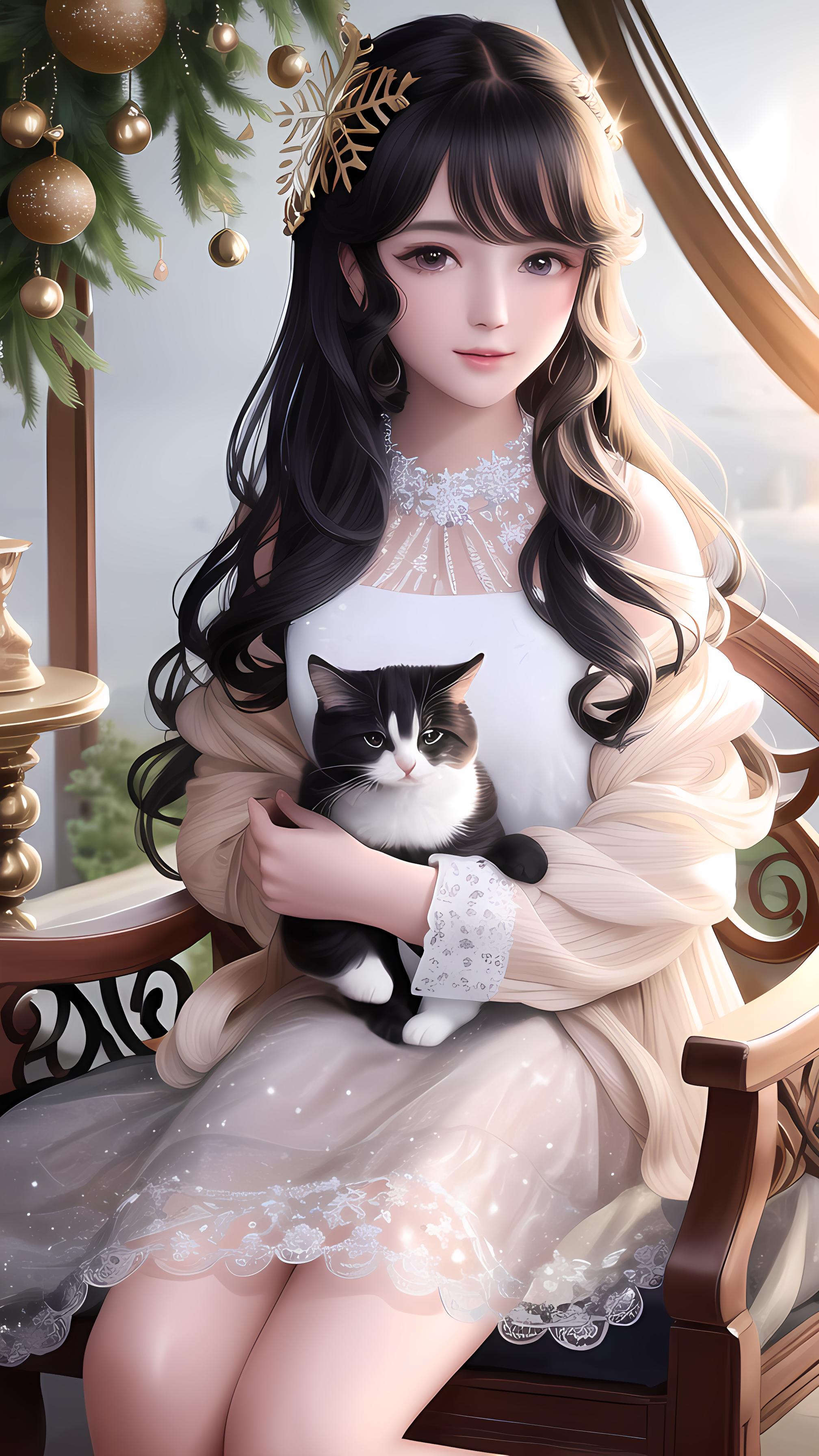 少女和小猫咪