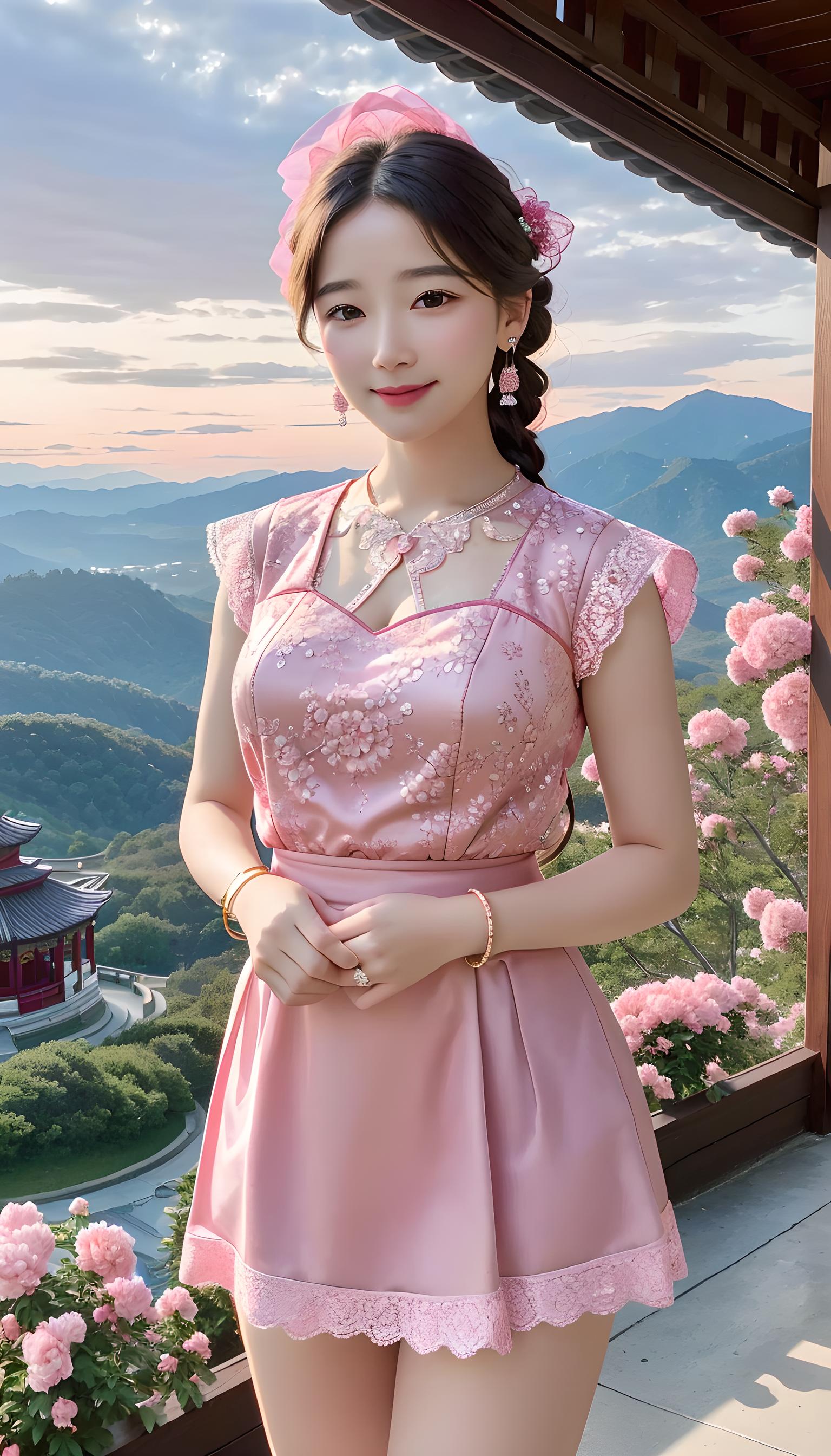 美人春江晚景