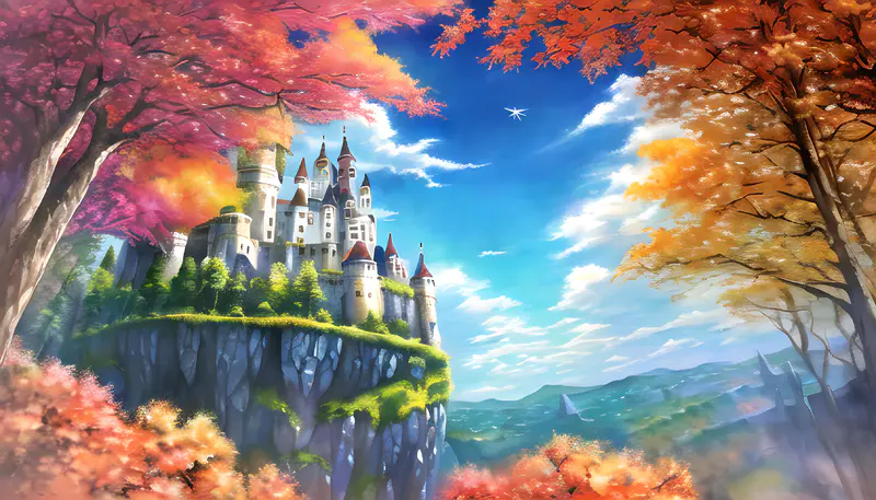 秋日下悬崖上的城堡