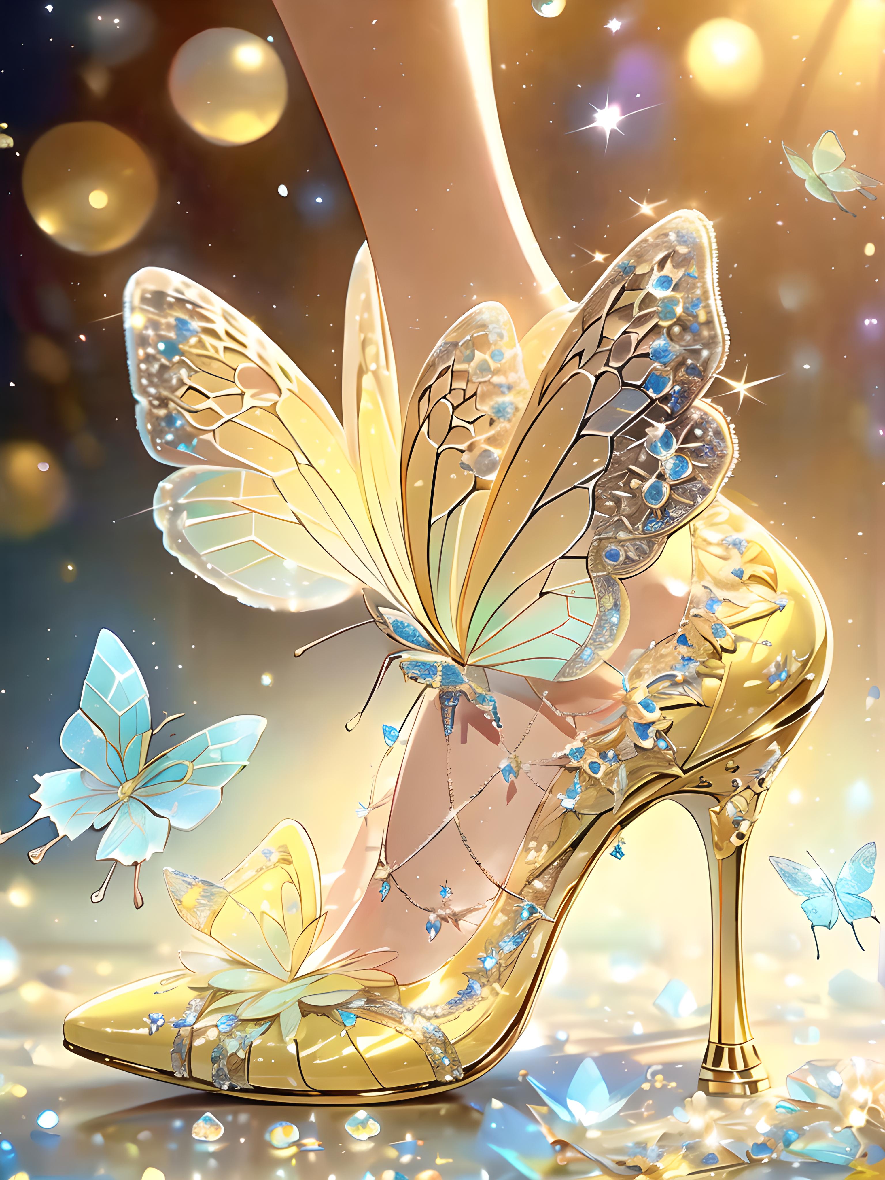 水晶高跟鞋，蝴蝶公主鞋