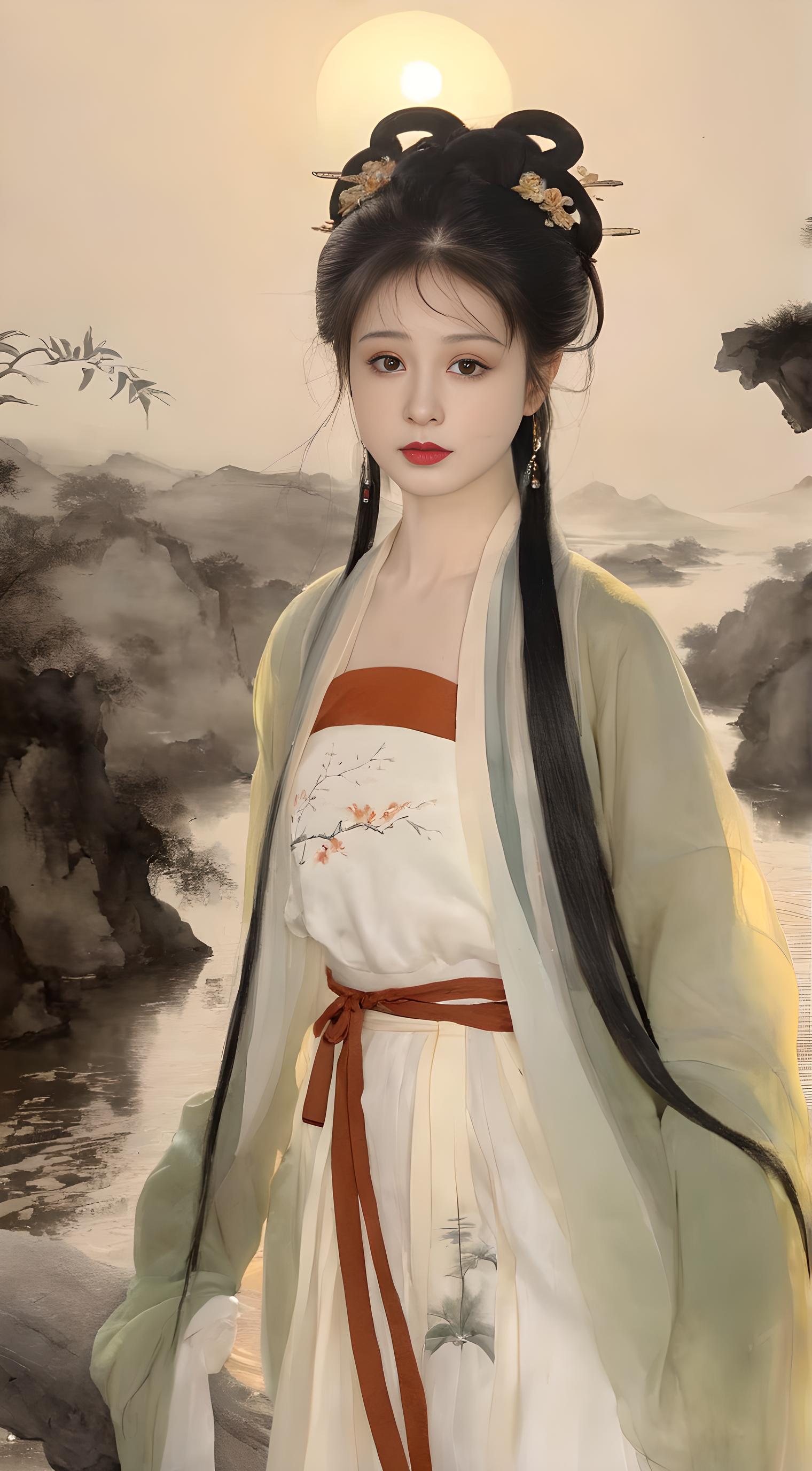 夕阳与美女