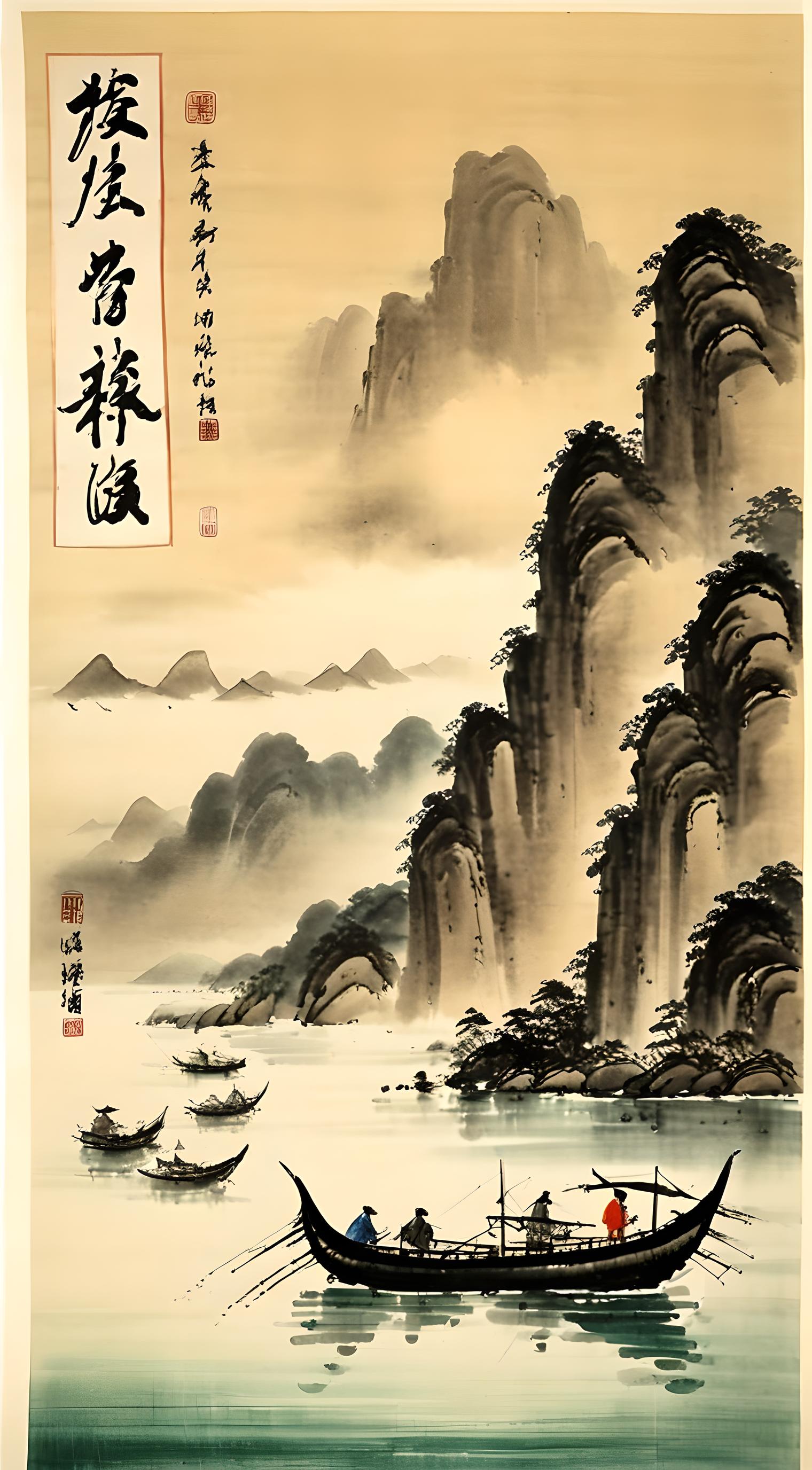 中式水墨山水画