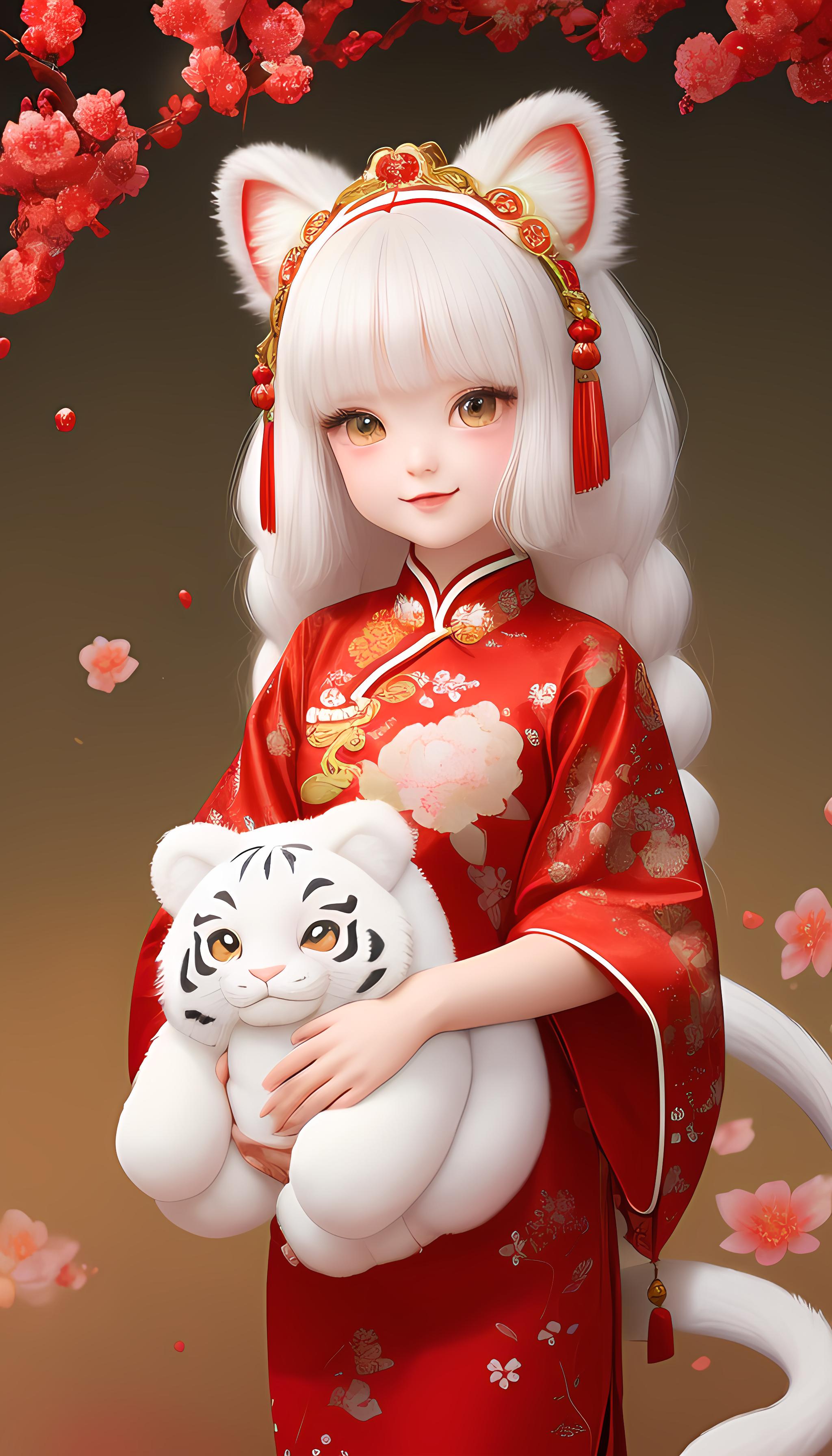 白虎少女祝您新年快乐