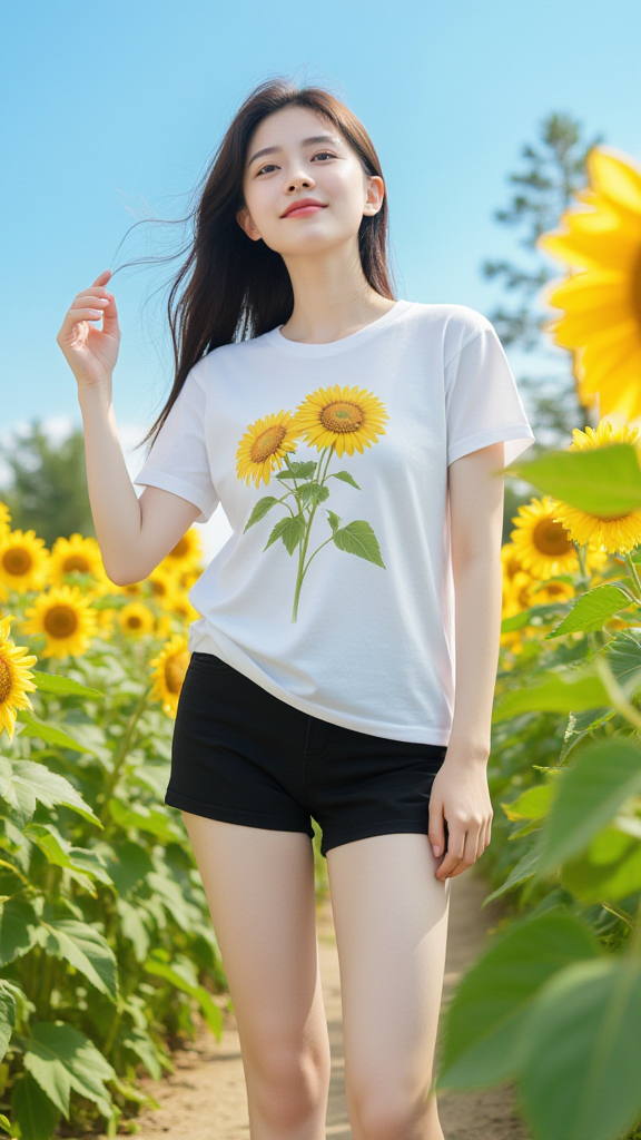 向日葵T恤上衣女孩