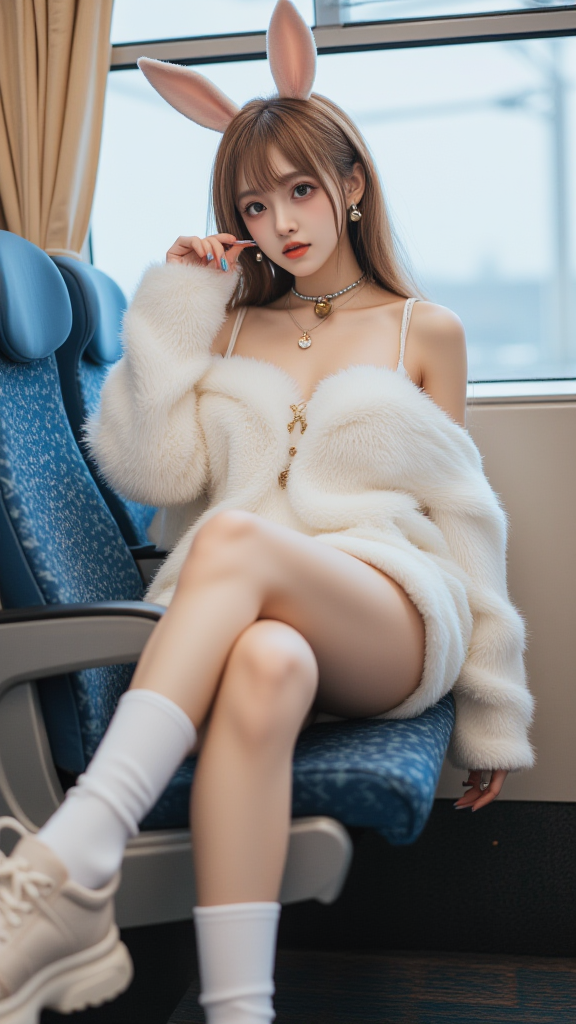 高铁上的兔子女孩