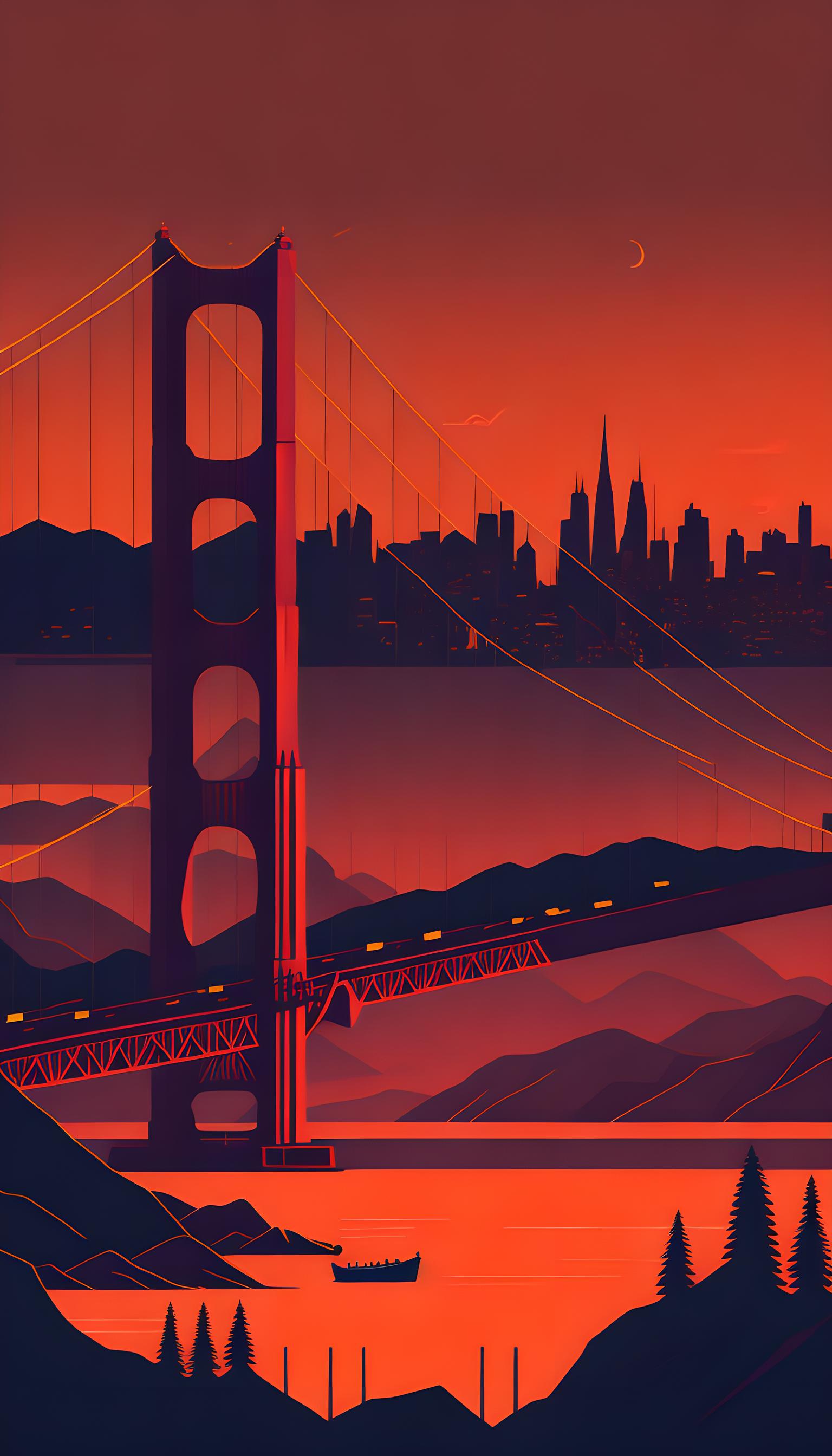 城市小插画-旧金山 金门大桥