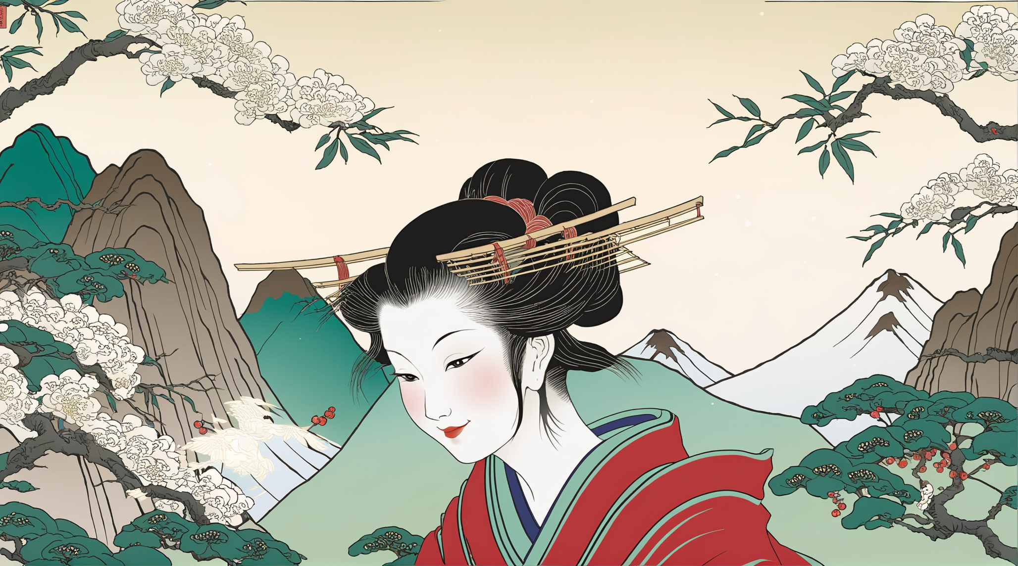 少女游山图