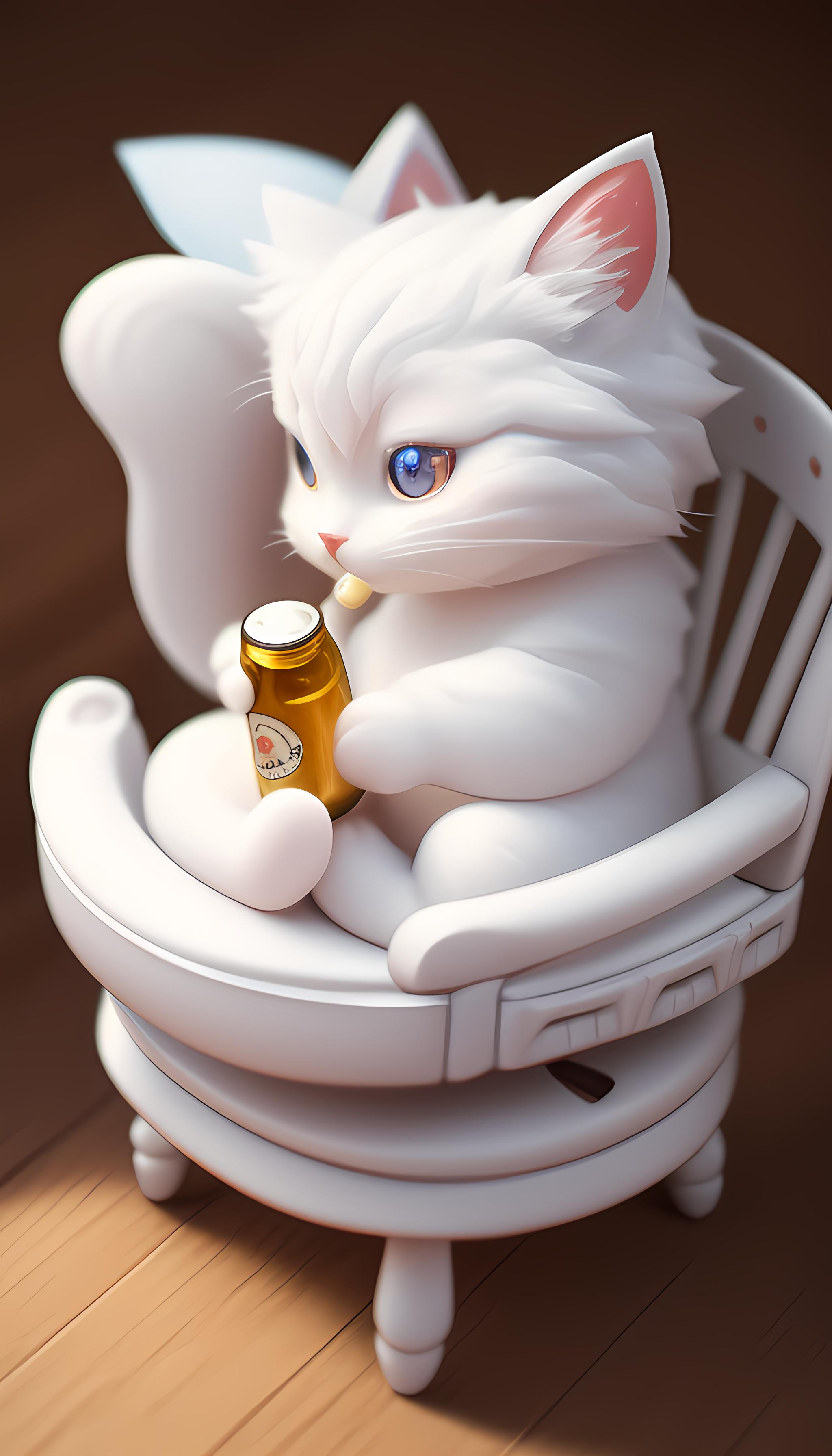 喝酒的小白猫