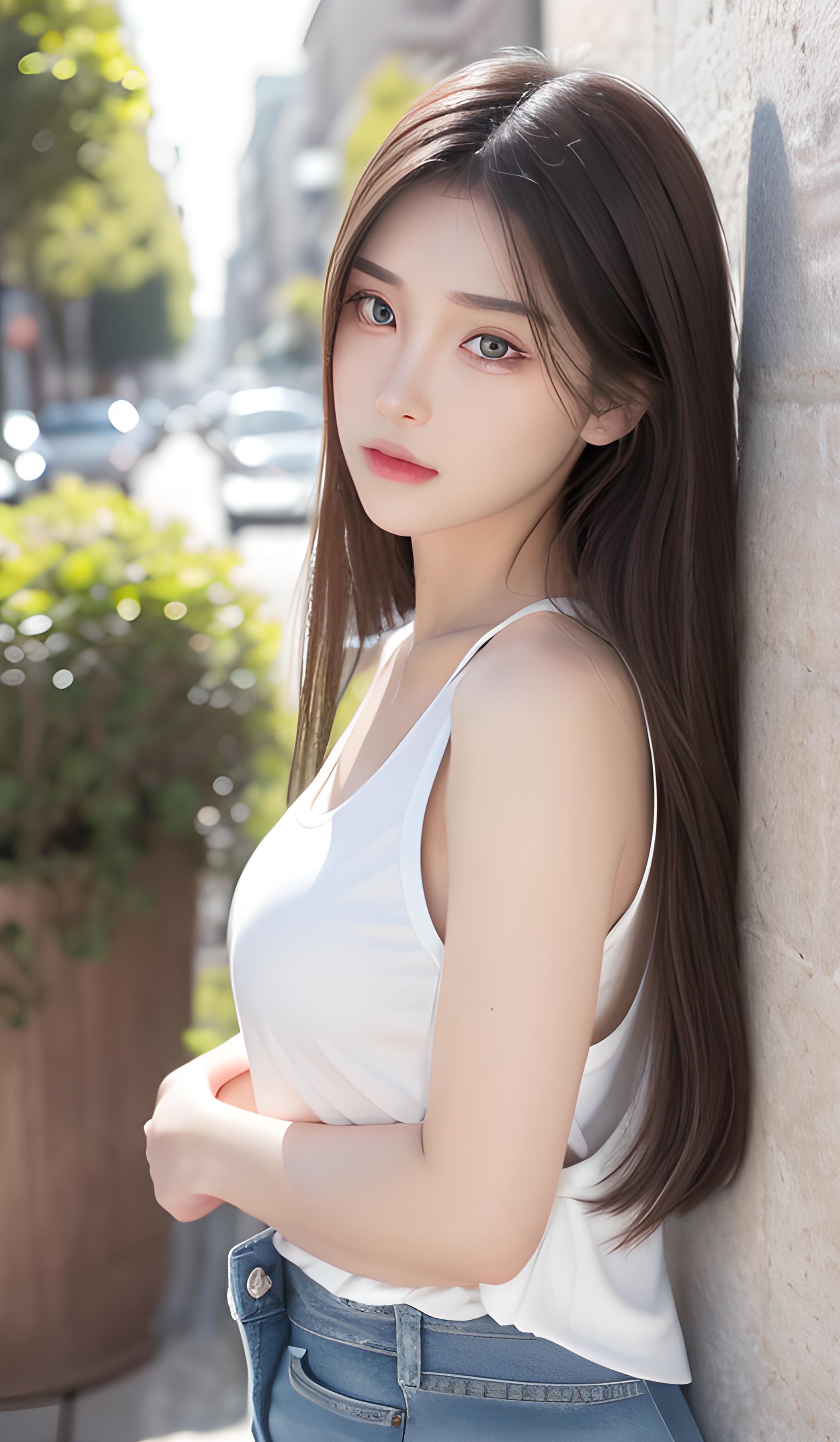 长发短裤美女街拍