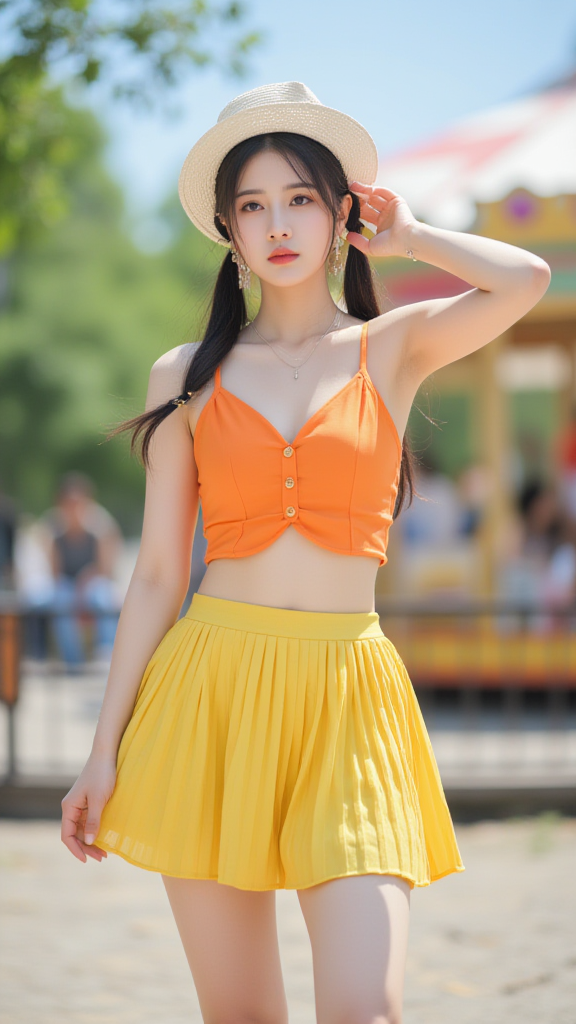 黄色百褶裙女孩