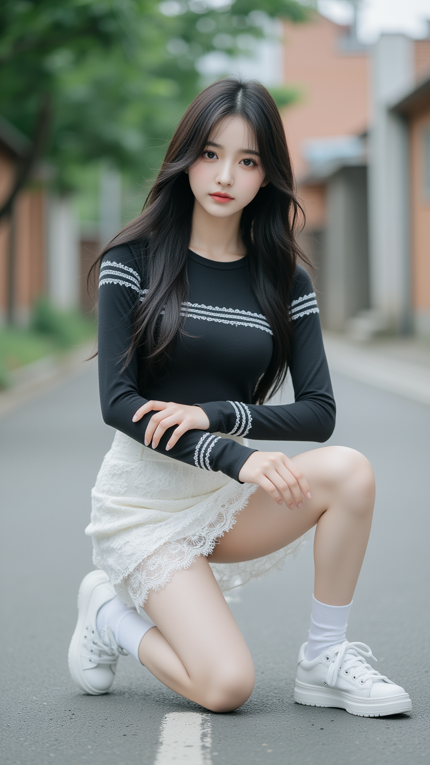 马路上摆造型的女孩