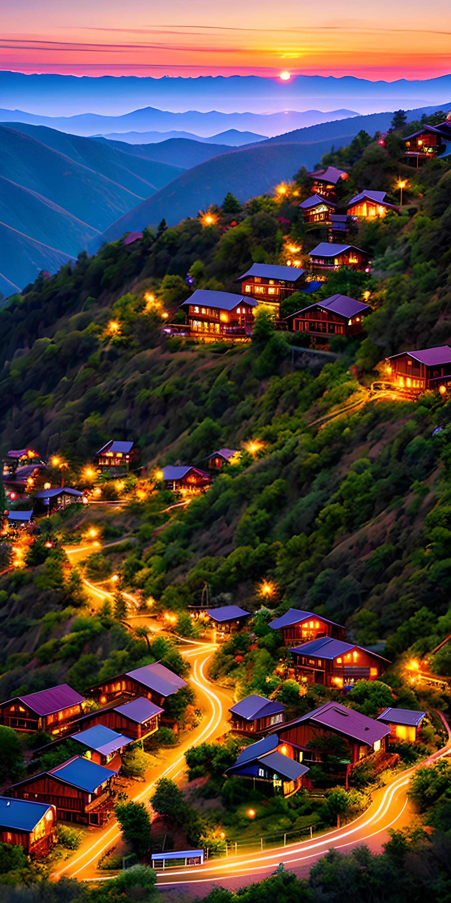 夕阳下的深山民宿