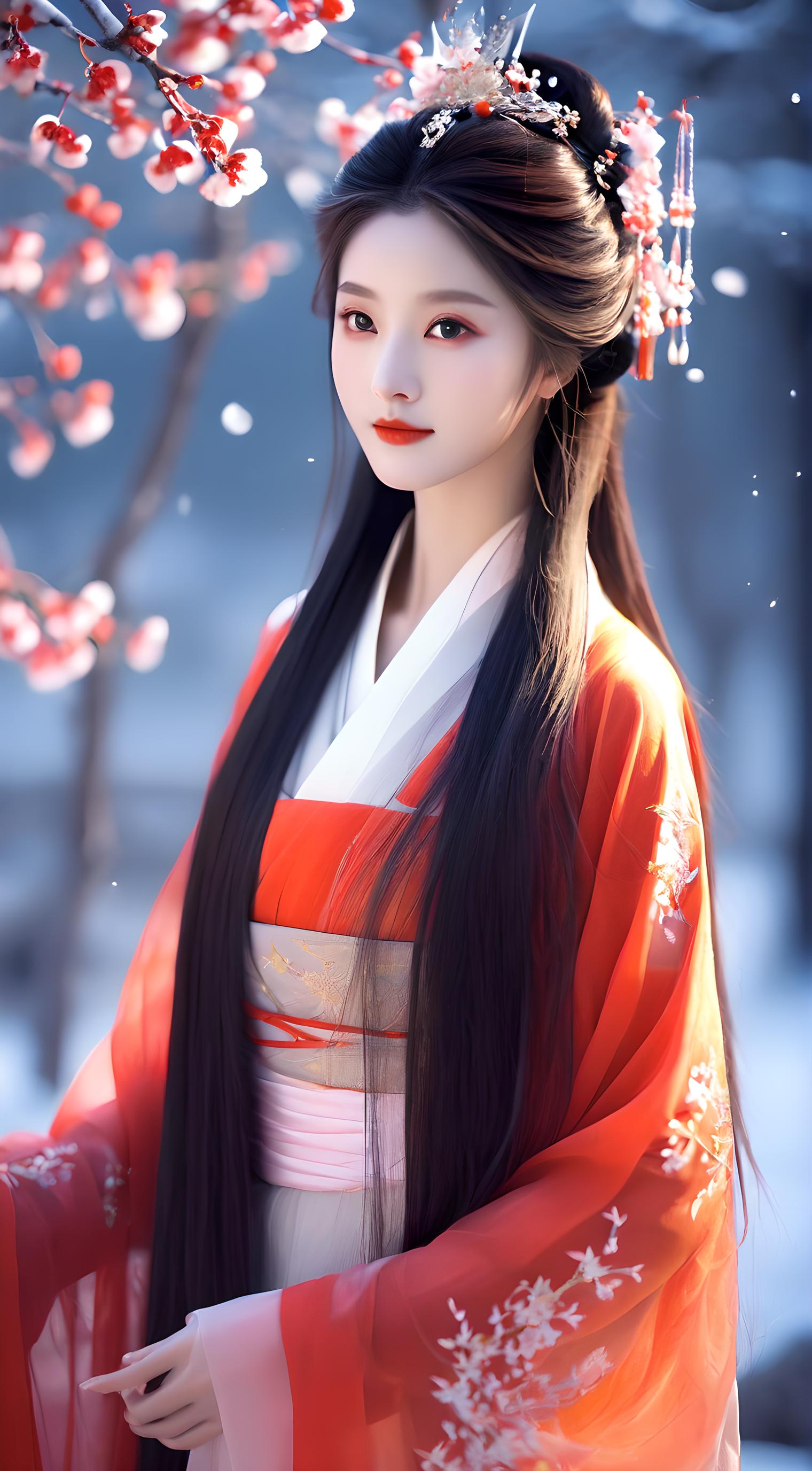 雪景汉服美女