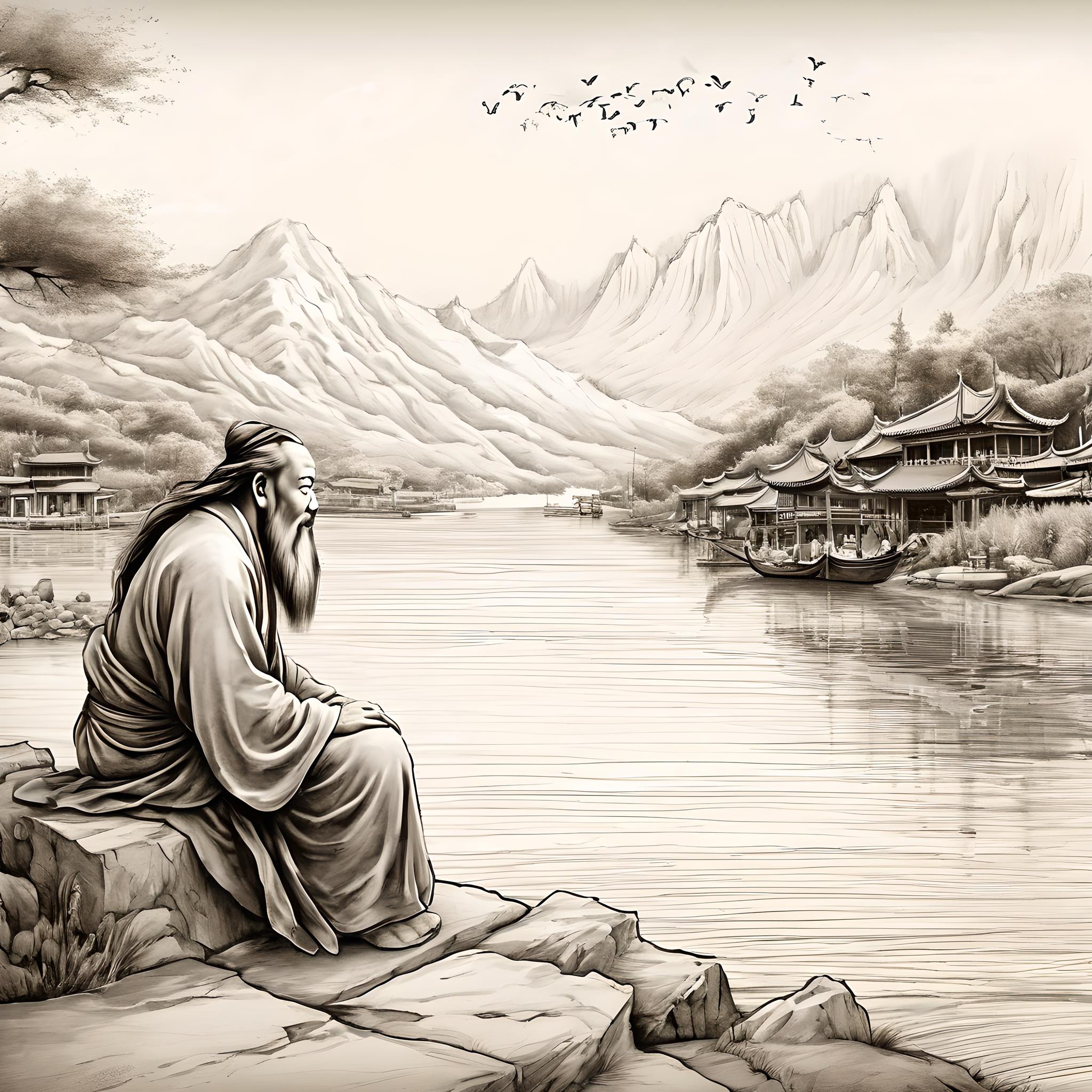 孔子在沂水边思考