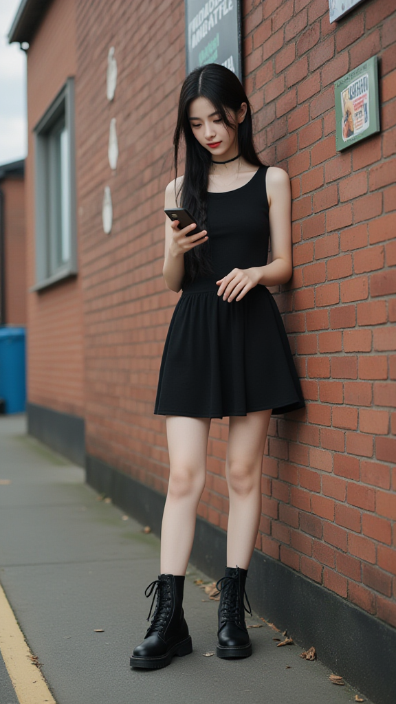 黑色吊带裙女孩