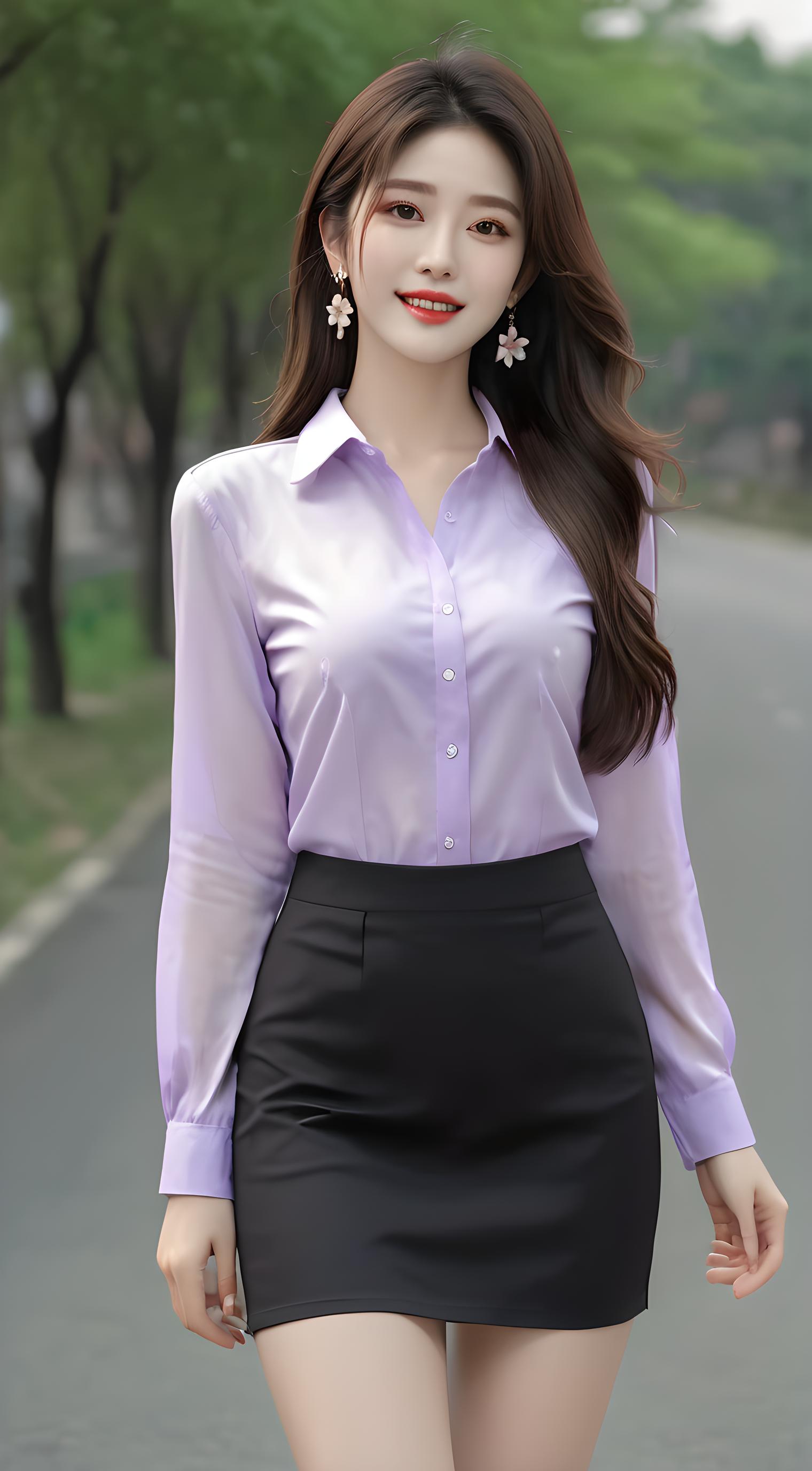 紫色衬衫美女