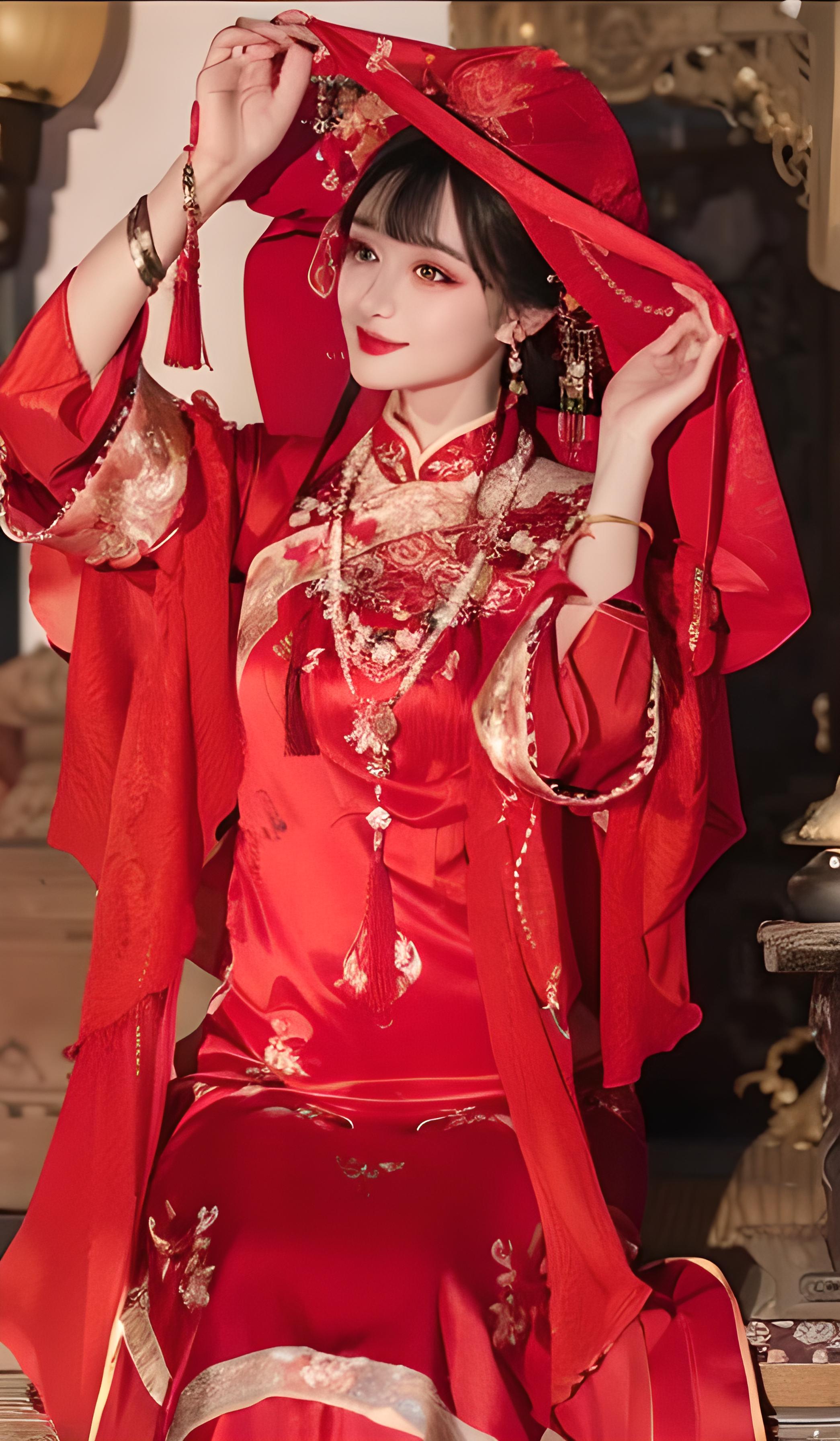 掀起盖头的中式新娘（稳定）