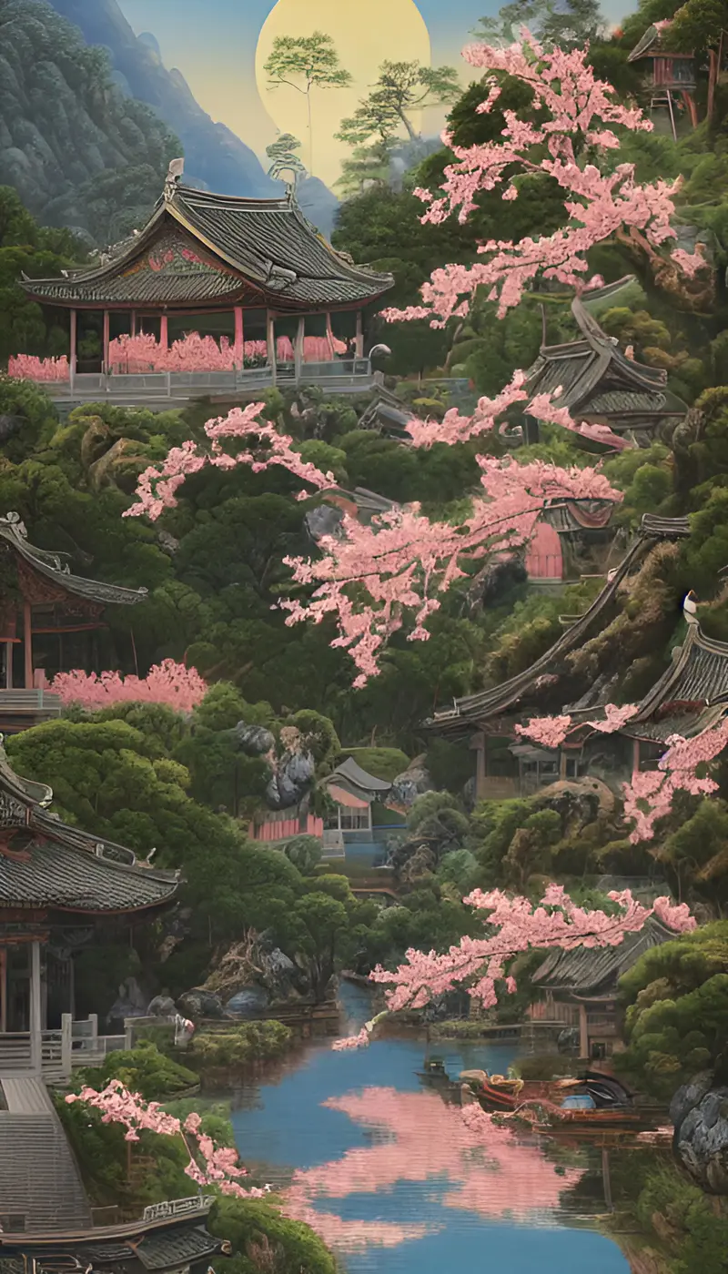 中国山水桃花盛开