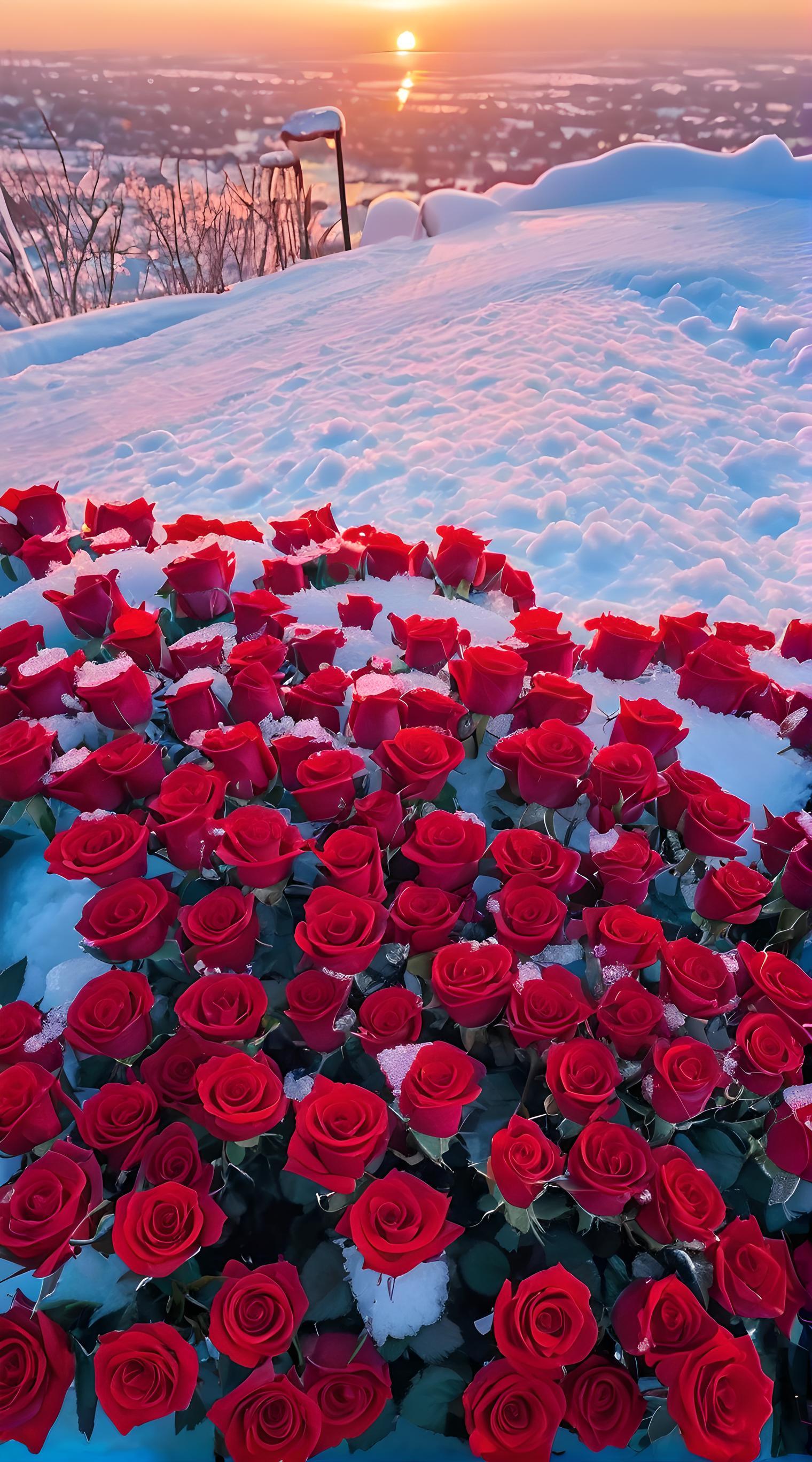 雪地玫瑰花