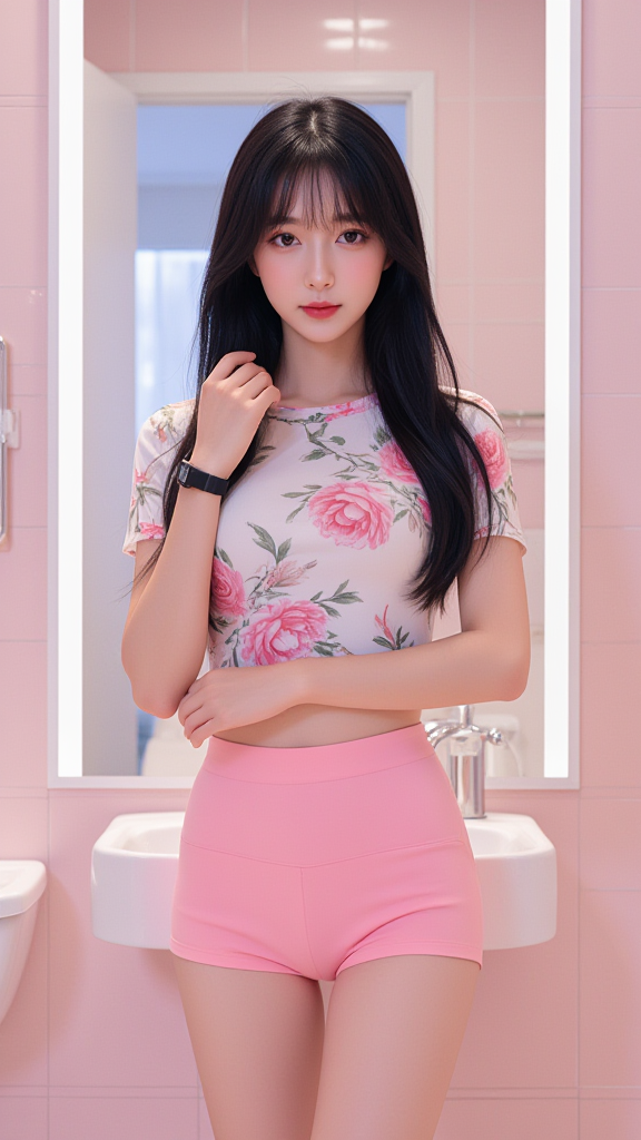 碎花T恤女孩