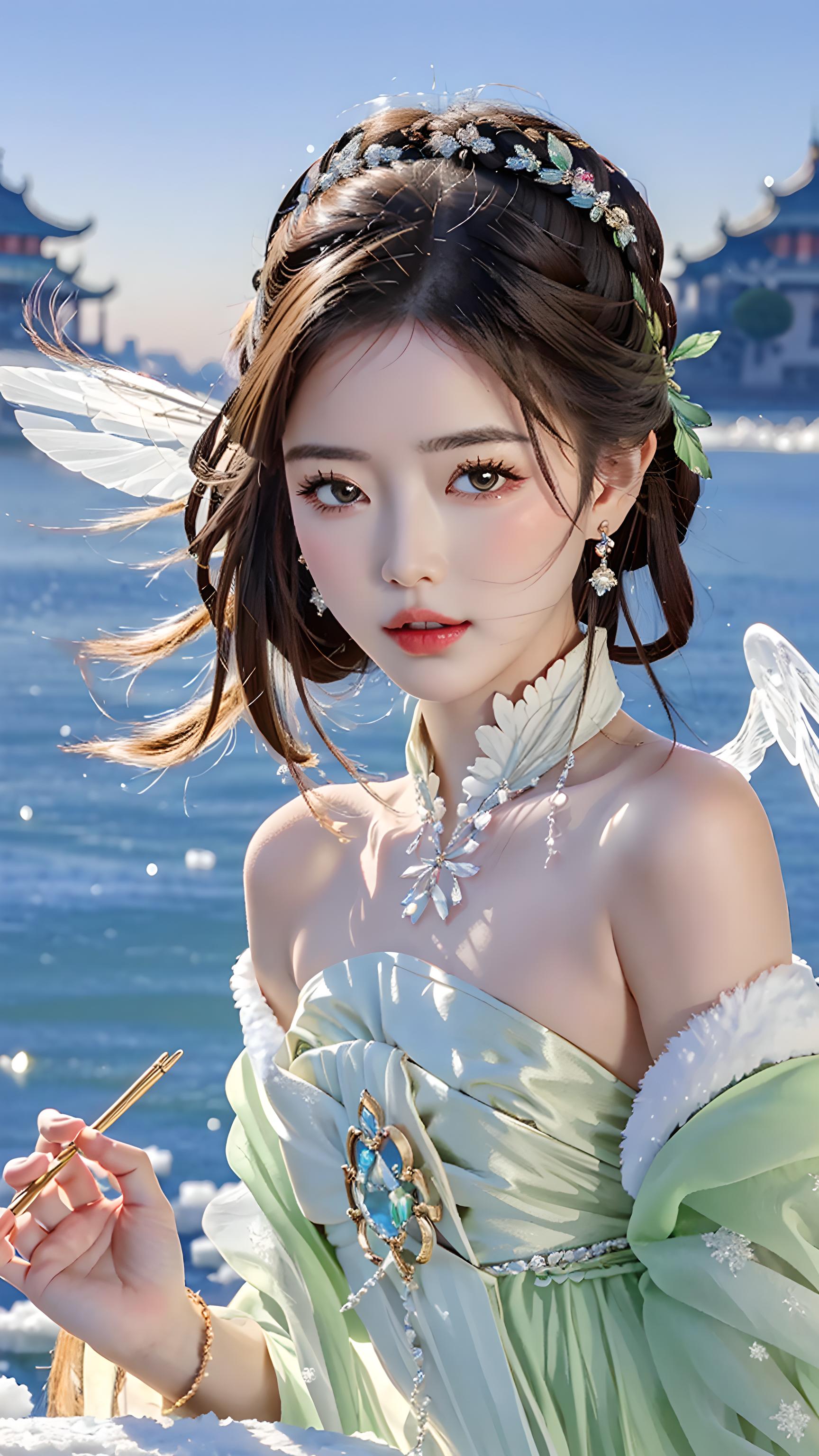 绿色丝绸古风唯美服饰