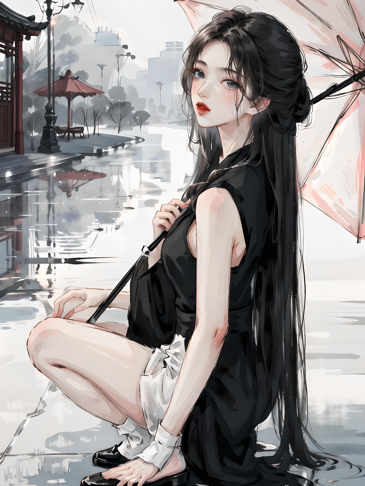 下雨，美女