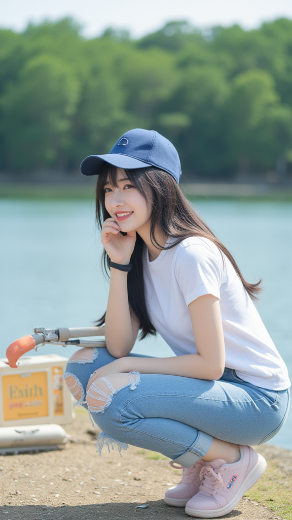 鱼塘边女孩