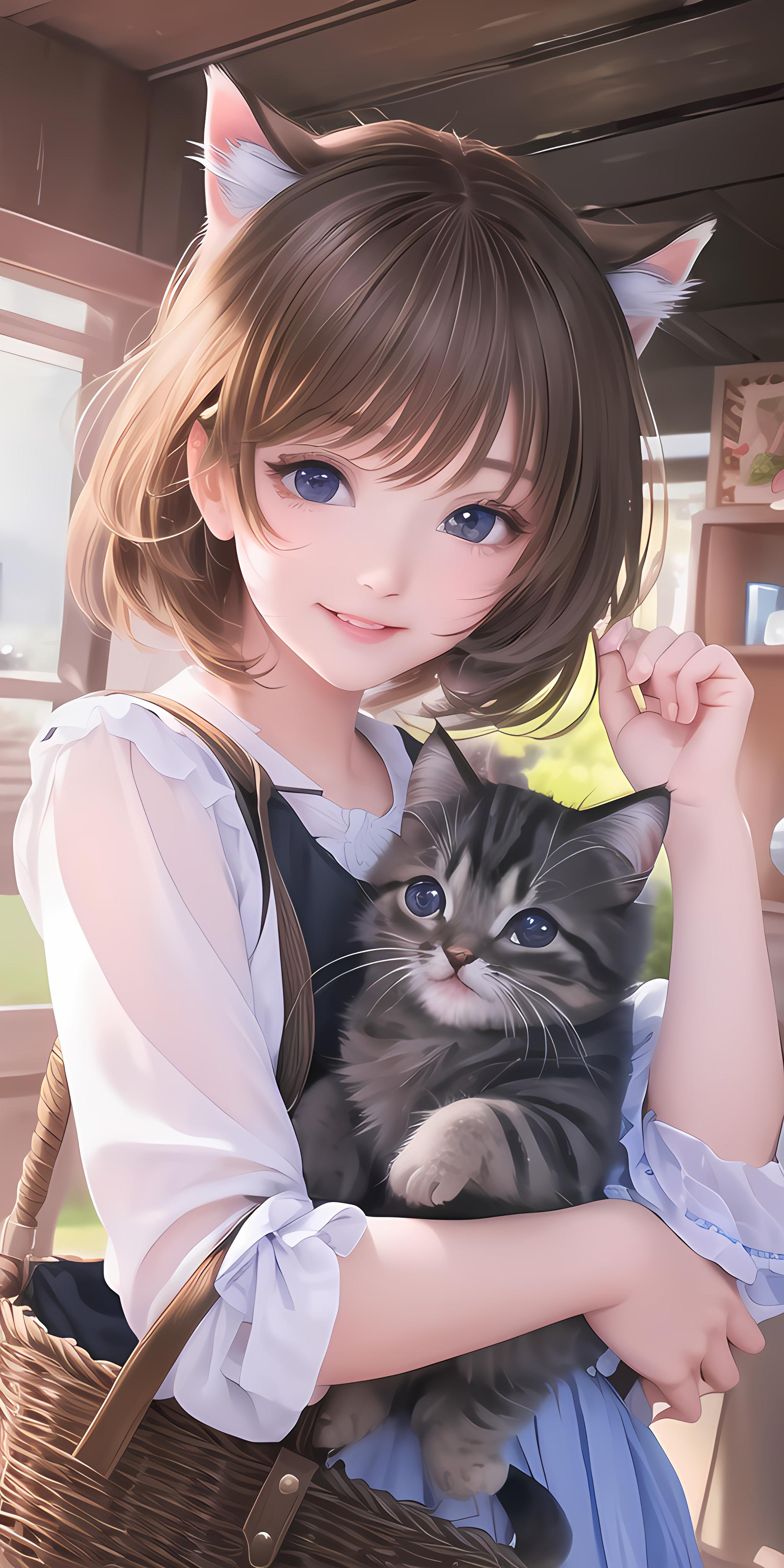 女孩和猫