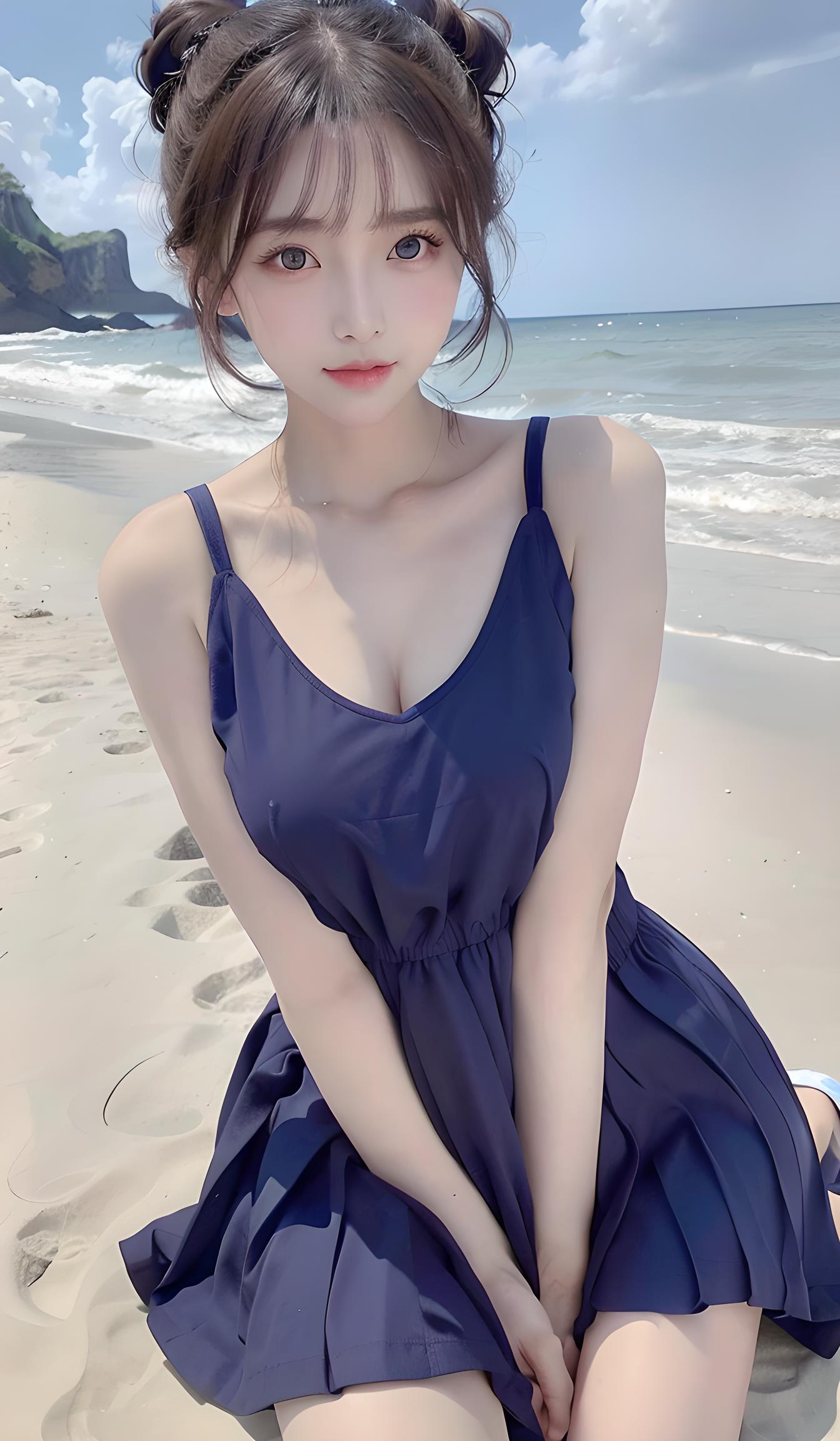 海滩下的少女