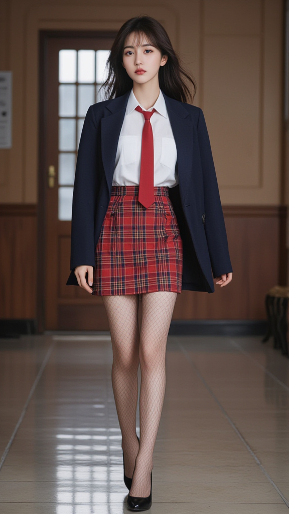红色格子裙女孩