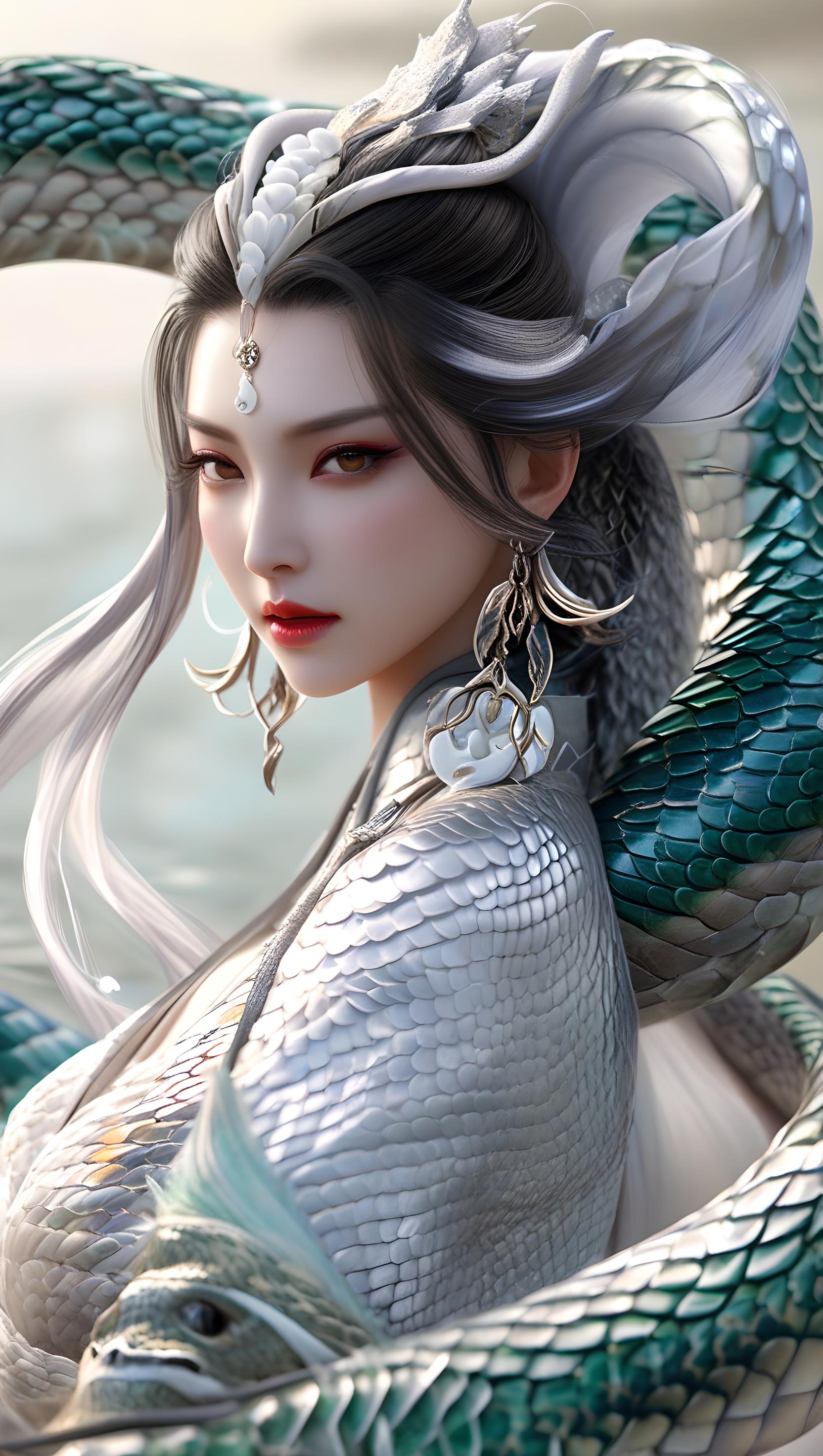 白色蛇鳞美艳女子