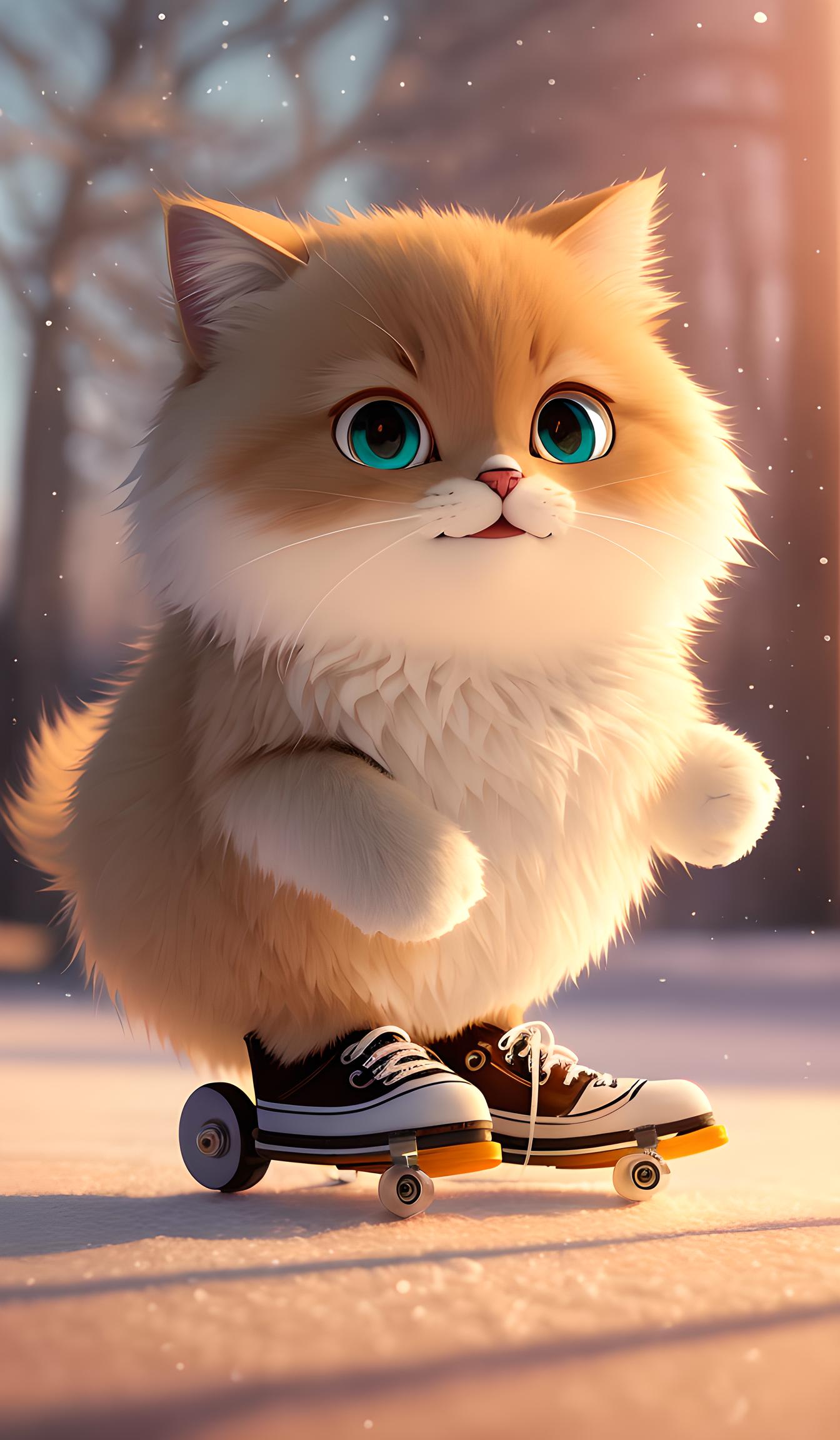 可爱的滑板猫