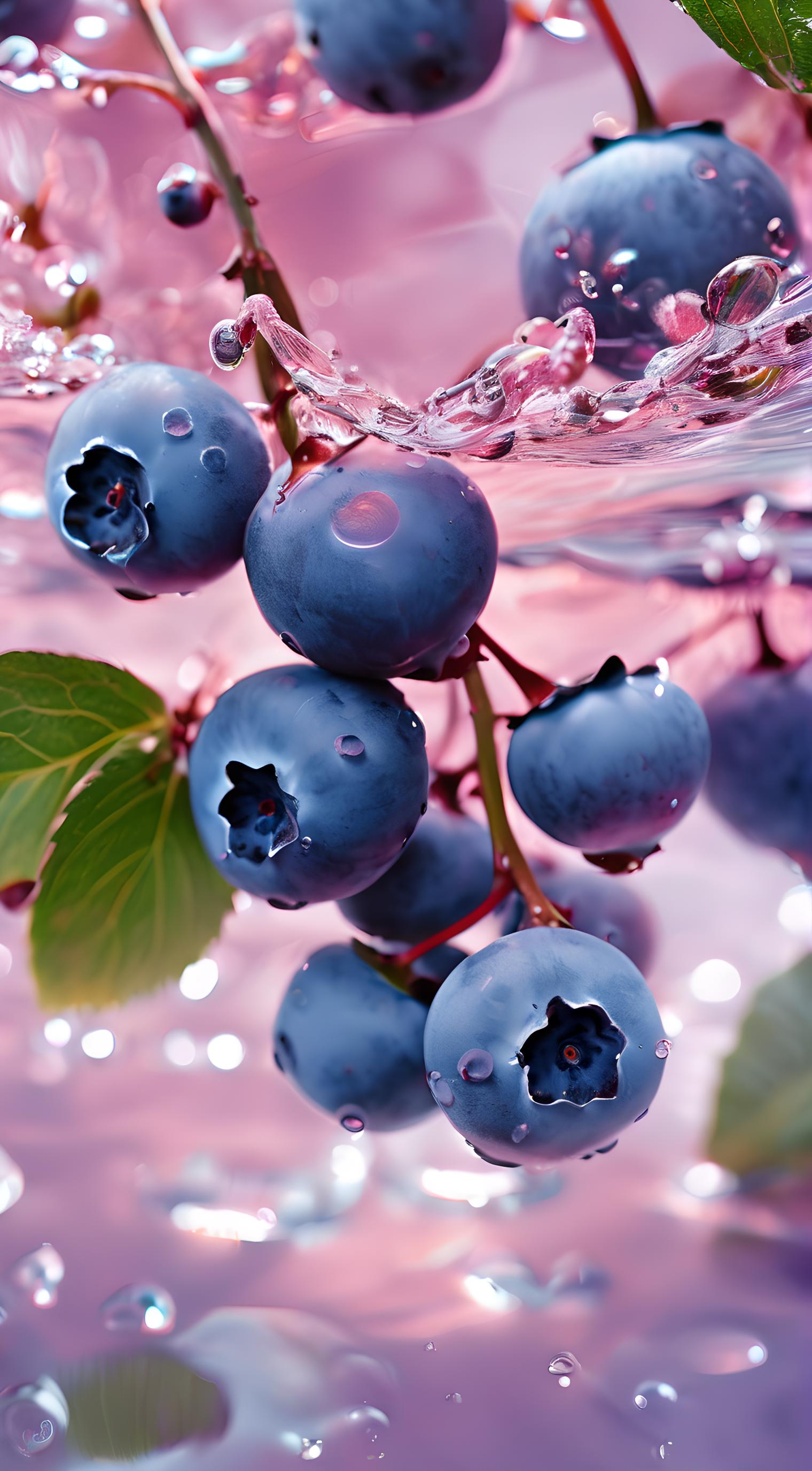 落入水中的蓝莓果