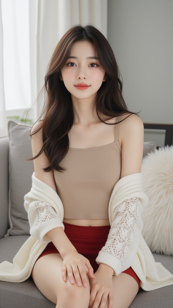 卡其色吊带上衣女孩