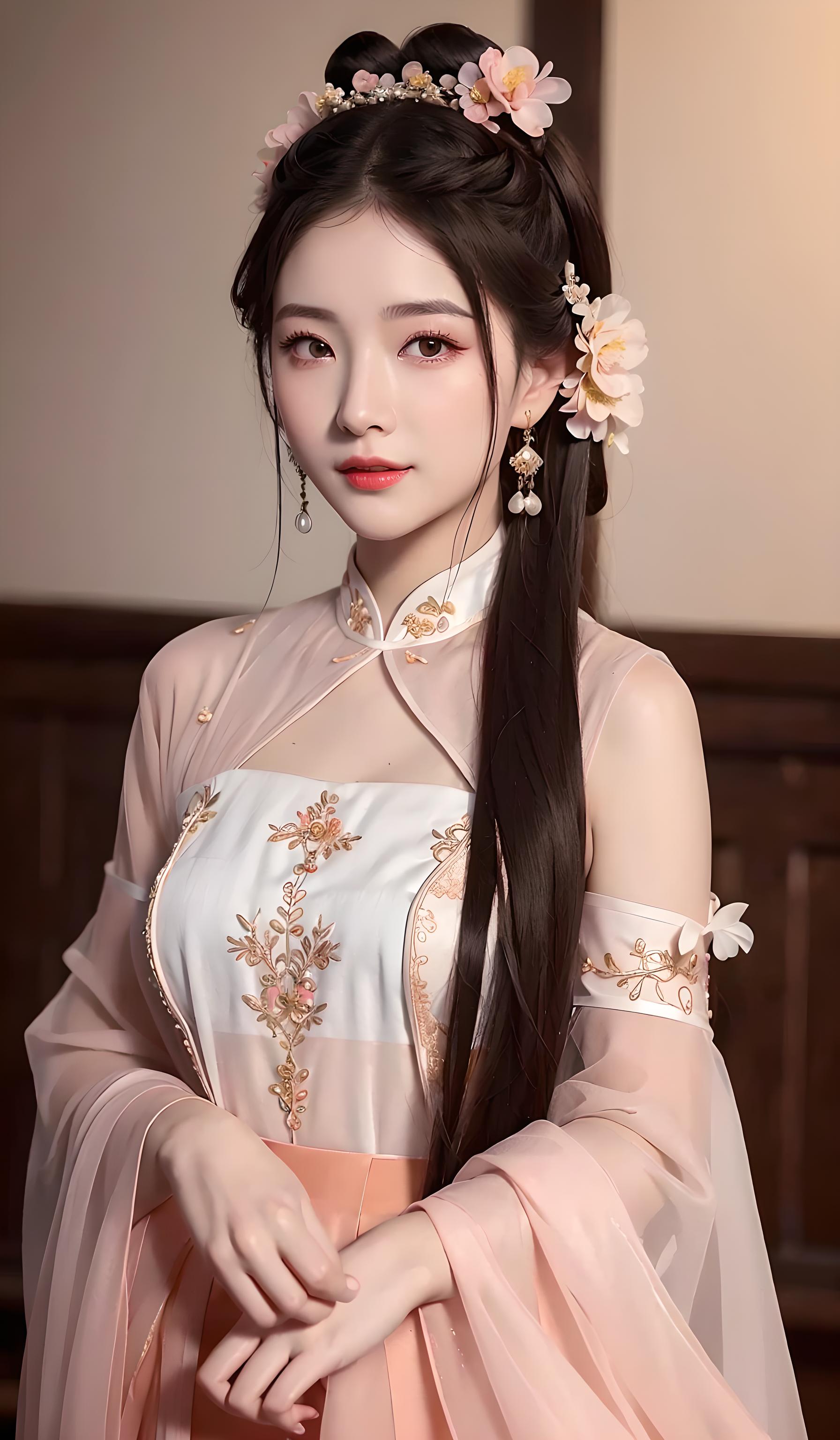 美女汉服粉色系