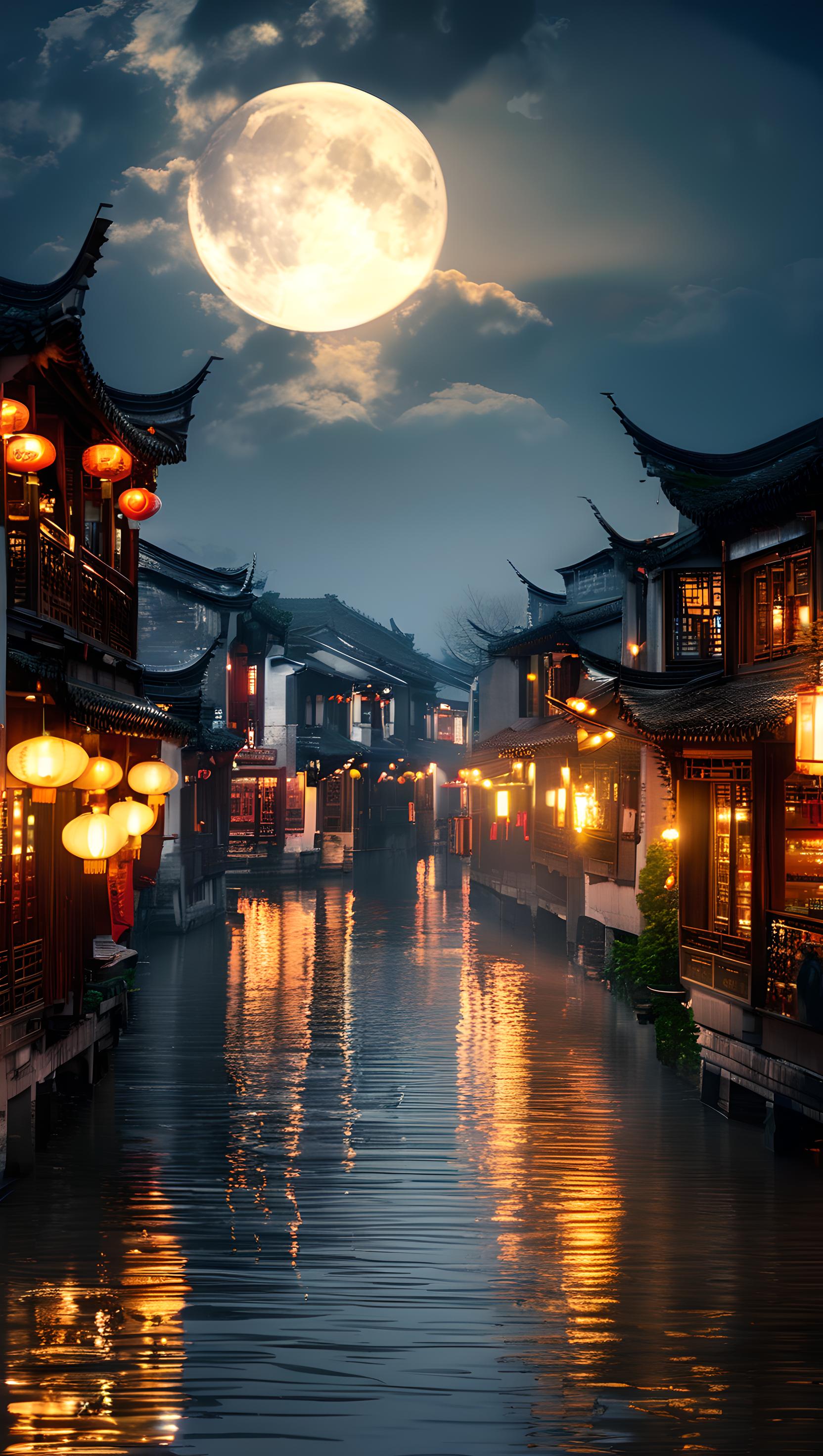 江南水乡古镇夜景