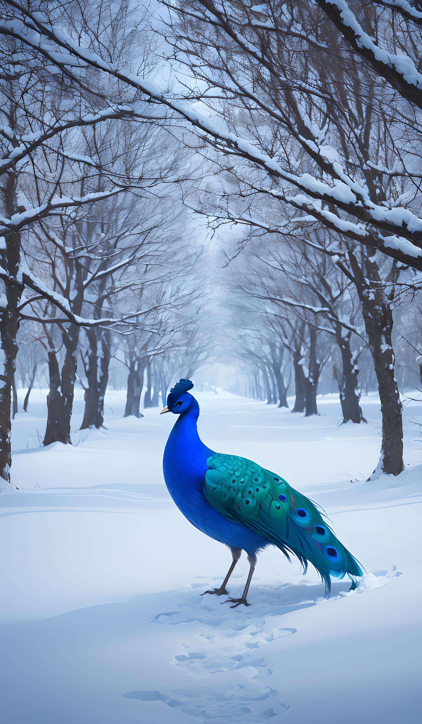 雪中孔雀