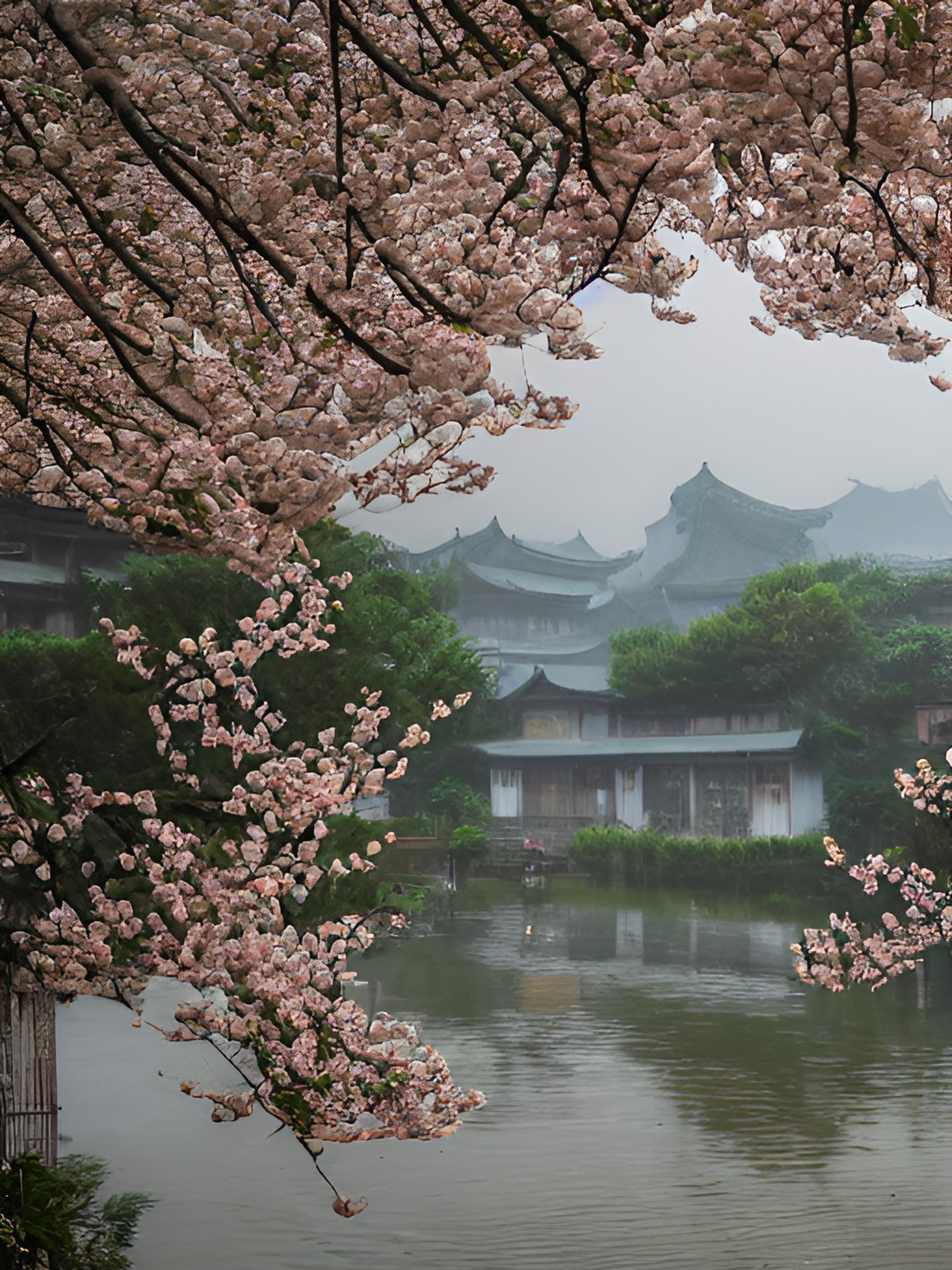 桃花朵朵，江南水乡