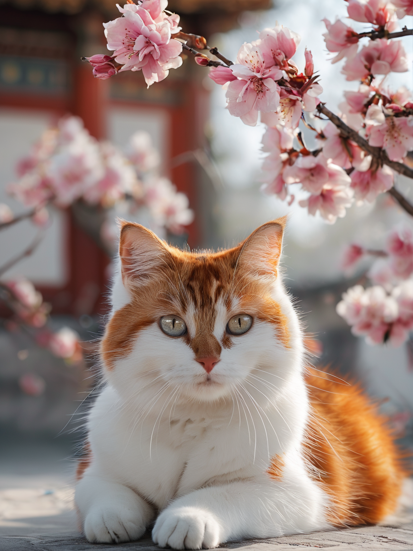 宠物猫：梅花下的三花猫