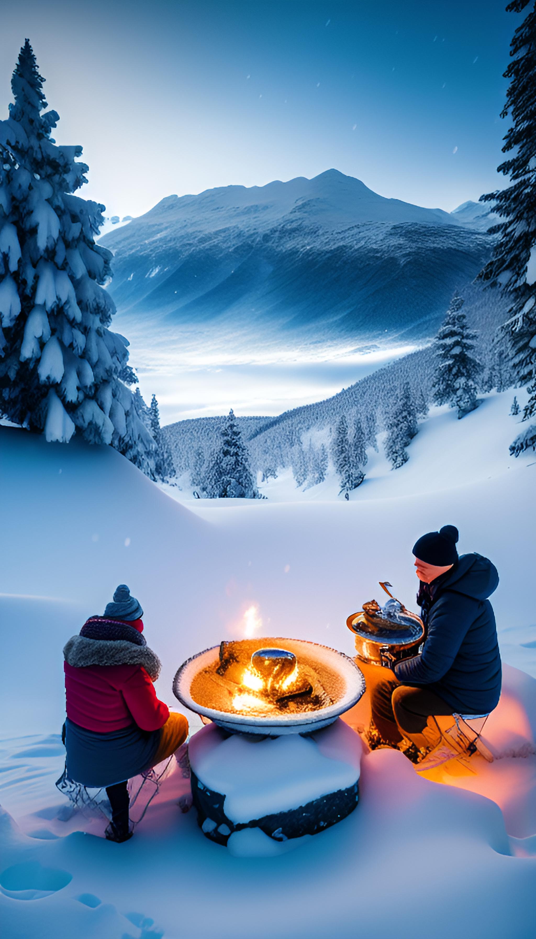 一壶热茶赏雪山