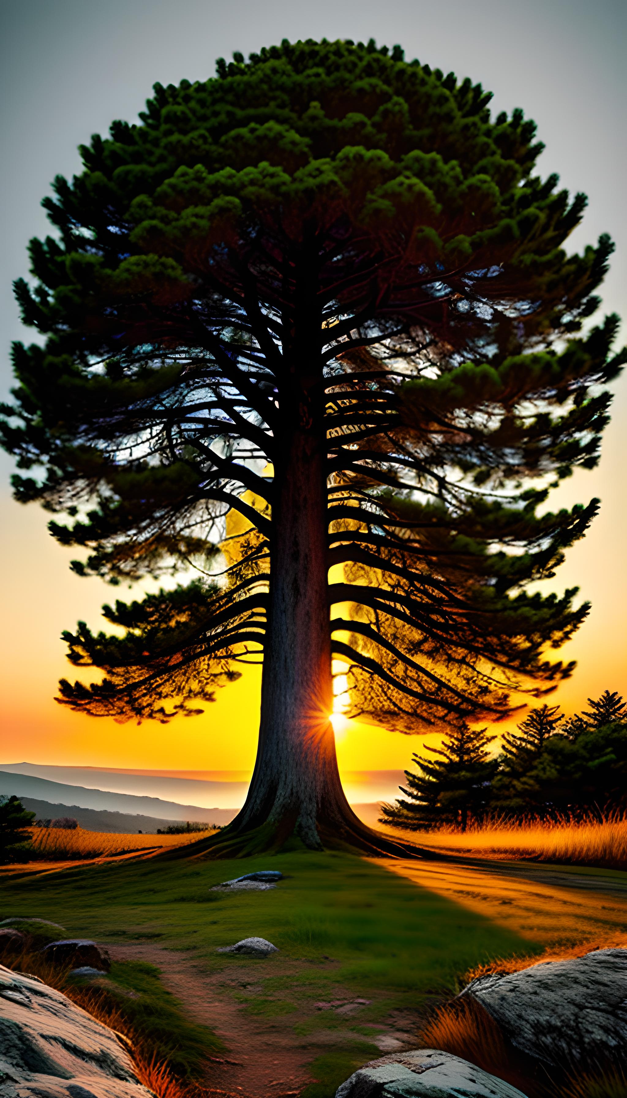 感受到大自然的呼唤，日出 ，松树