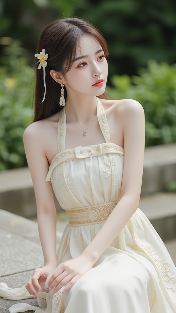 挂脖连衣裙女孩