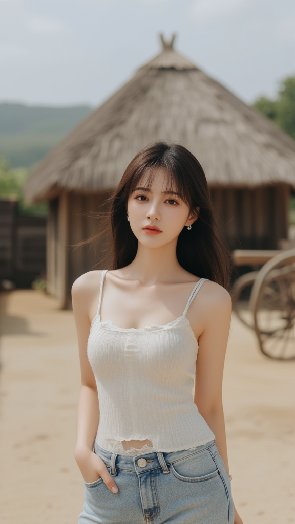 破洞吊带衫女孩