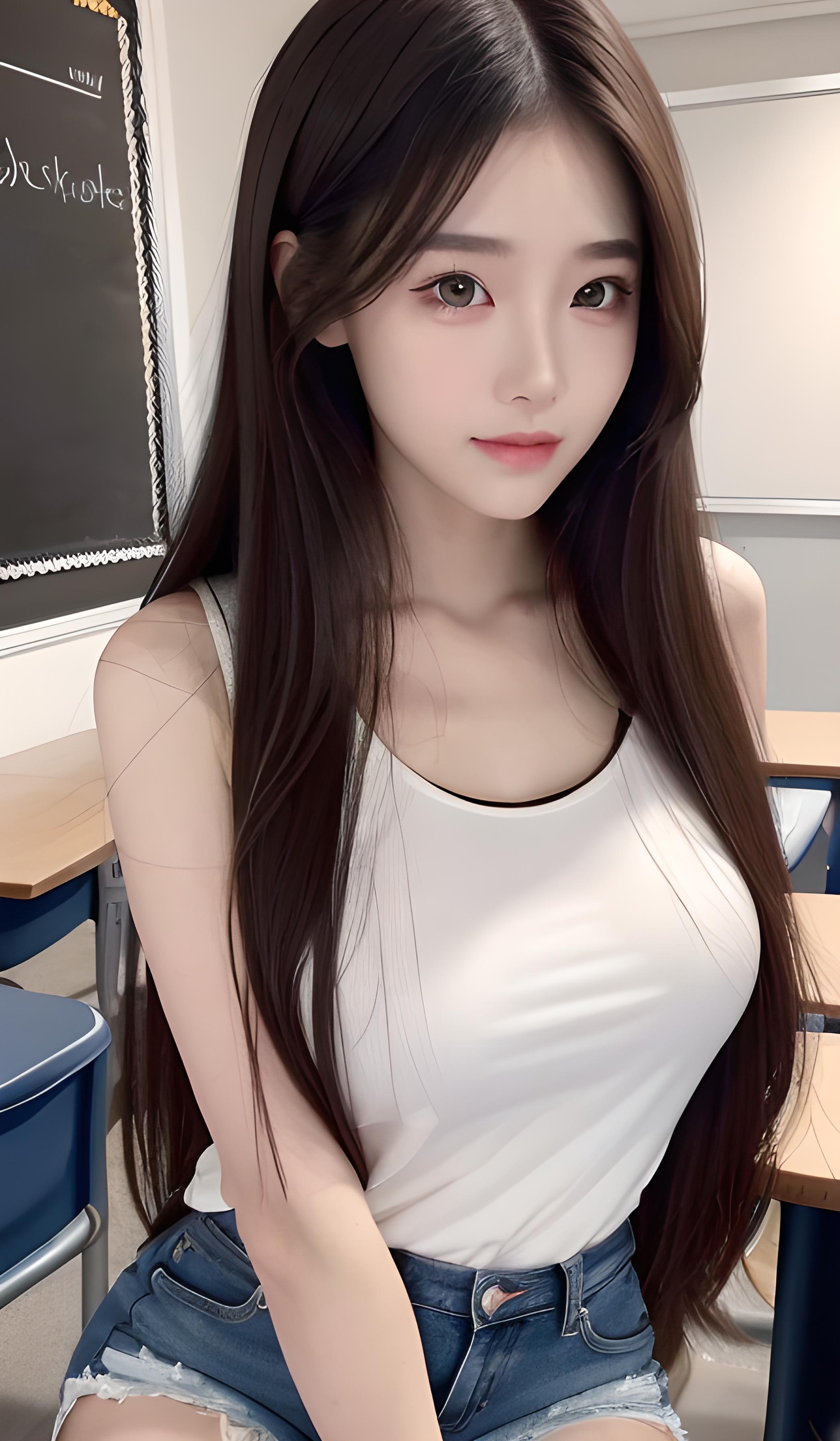 长发短裤美女街拍