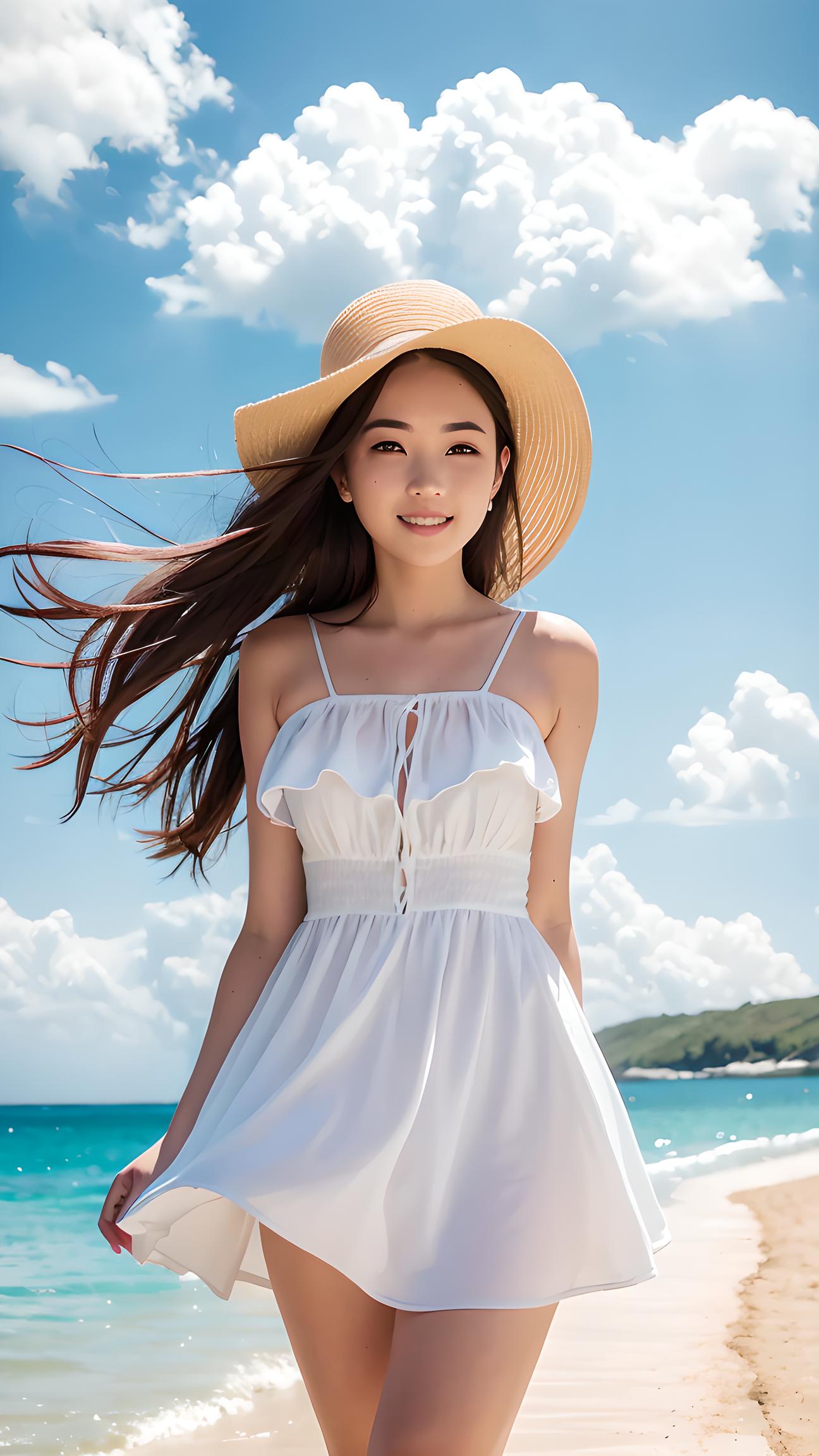 海边美女，