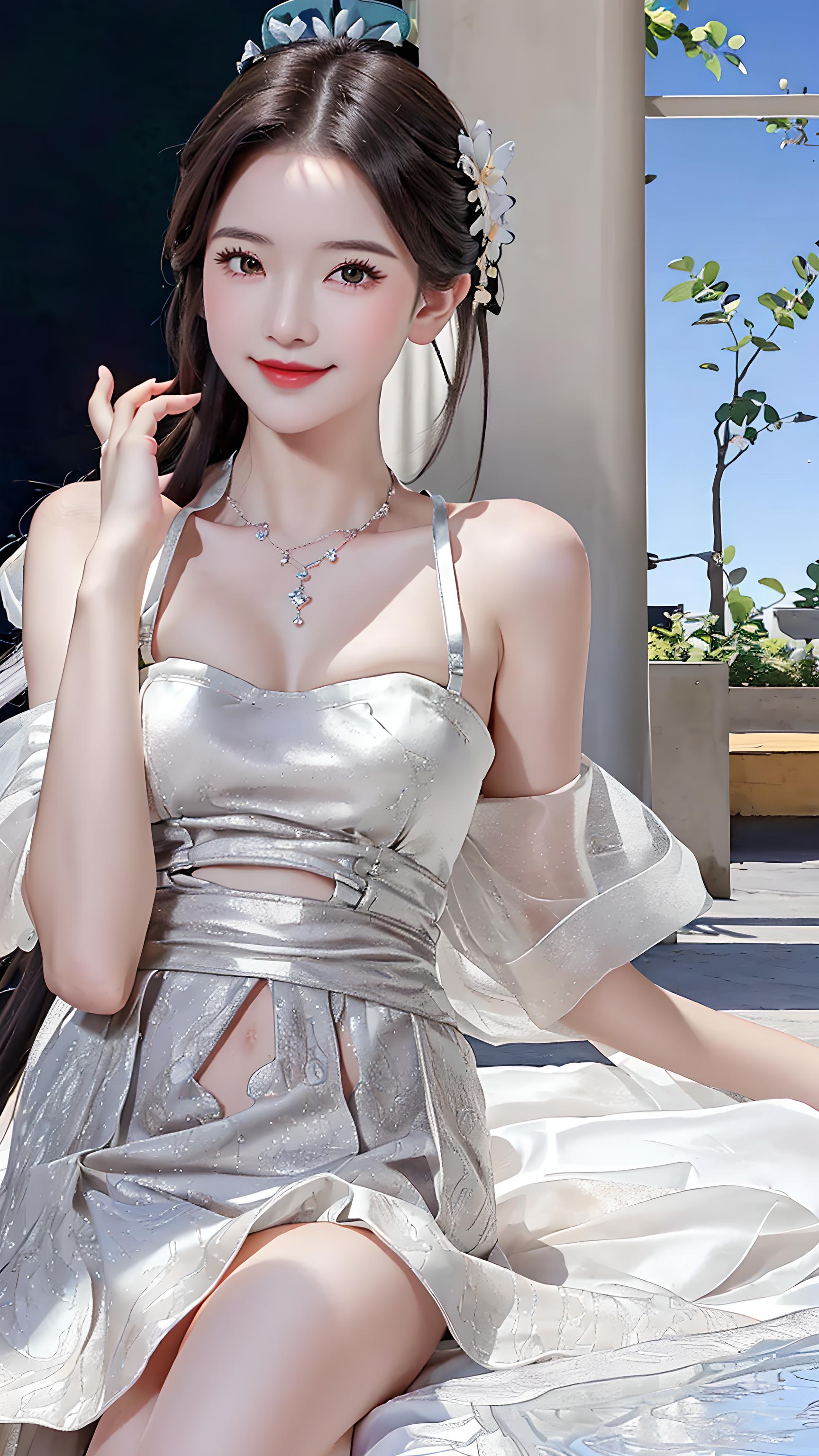 亮片吊肩连衣裙美少女