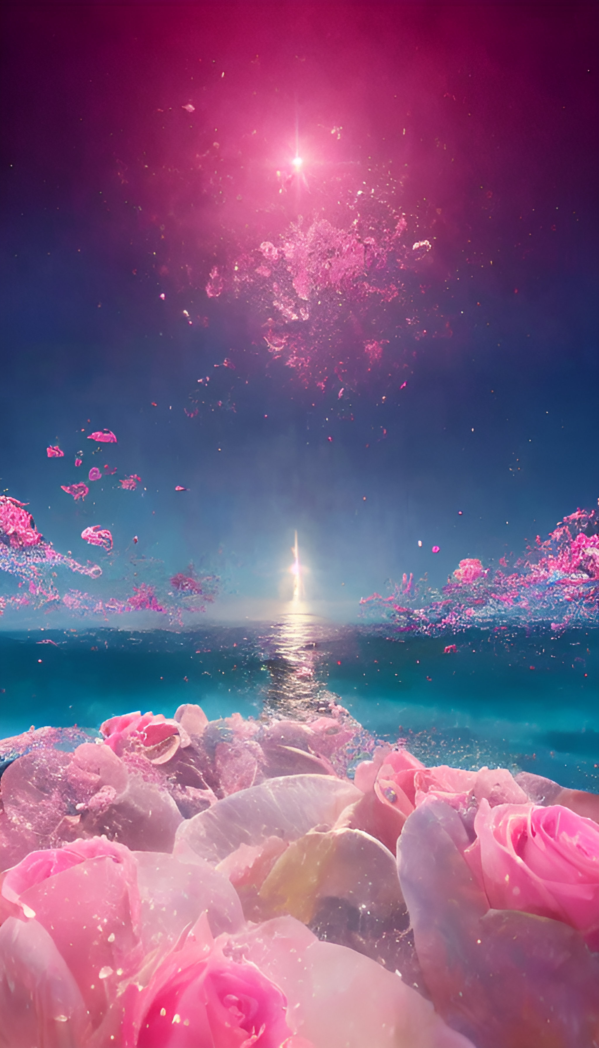粉色，星空，大海，玫瑰花