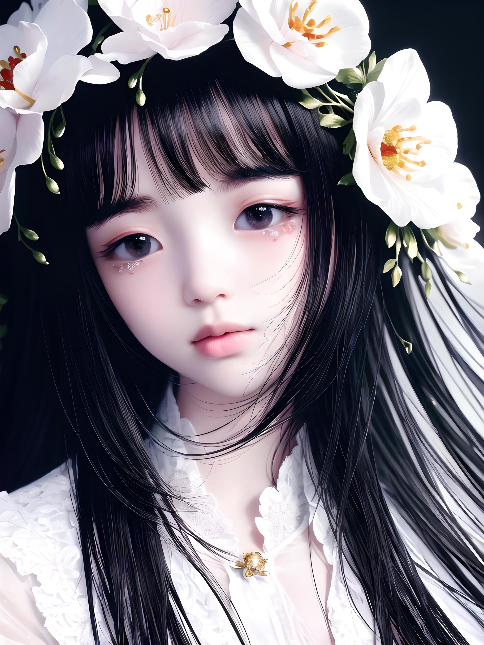 white flowers girl