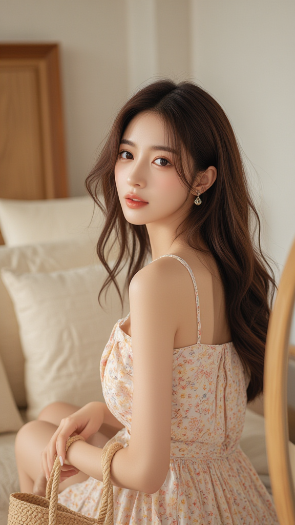居家碎花裙女孩