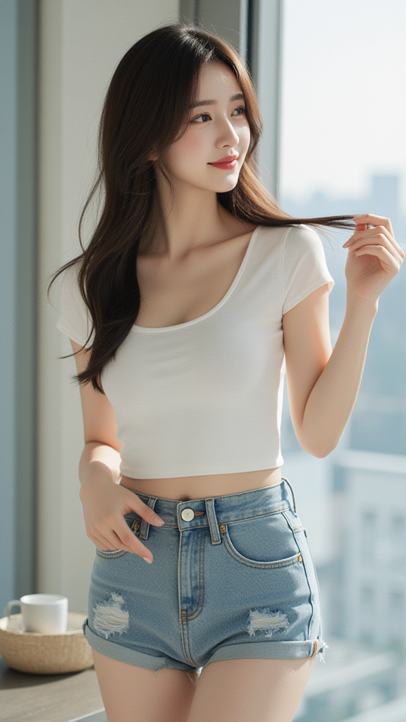 大圆领 T恤女孩
